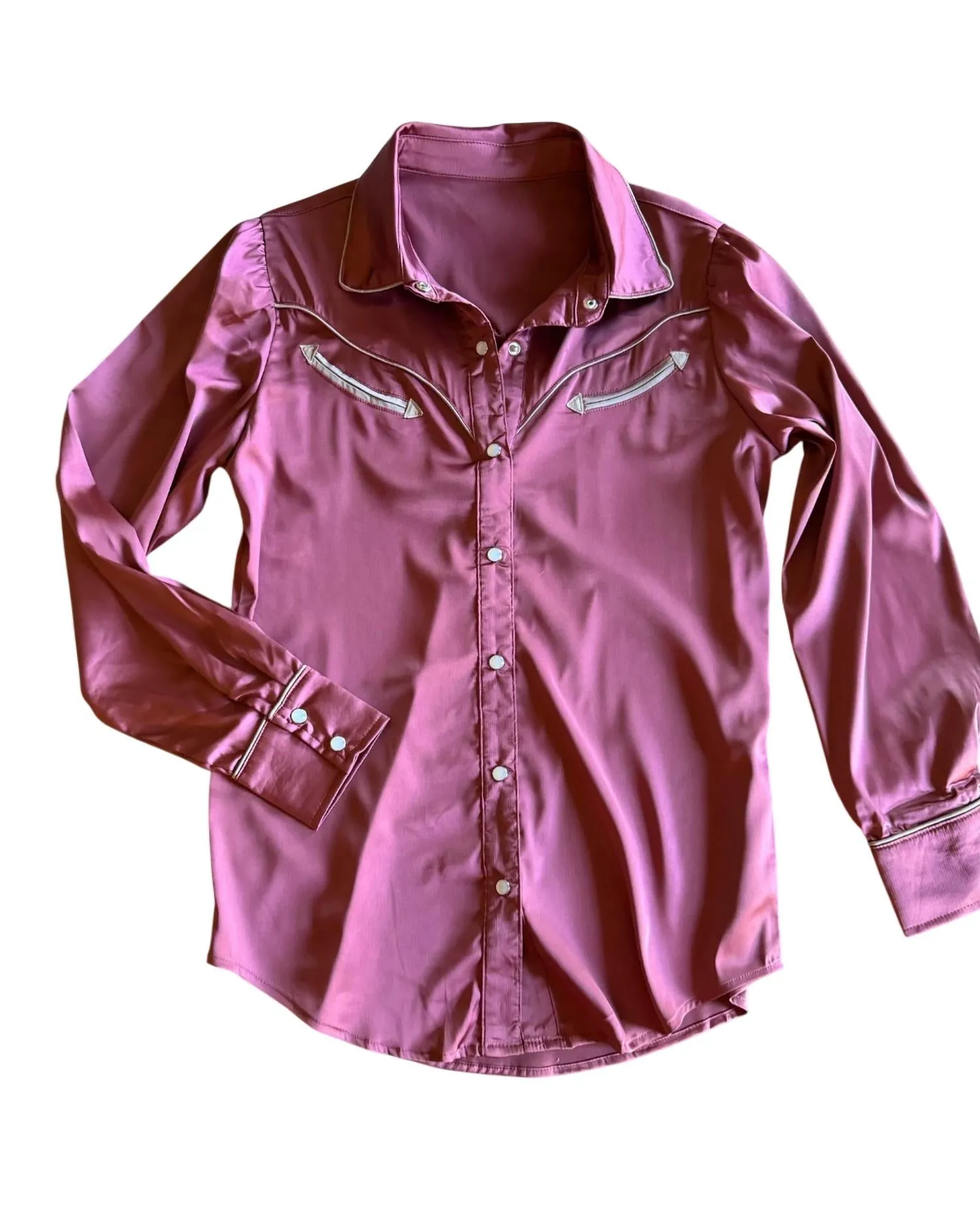 Frisco Satin Long Sleeved Pearl Snap Shirt In Berry