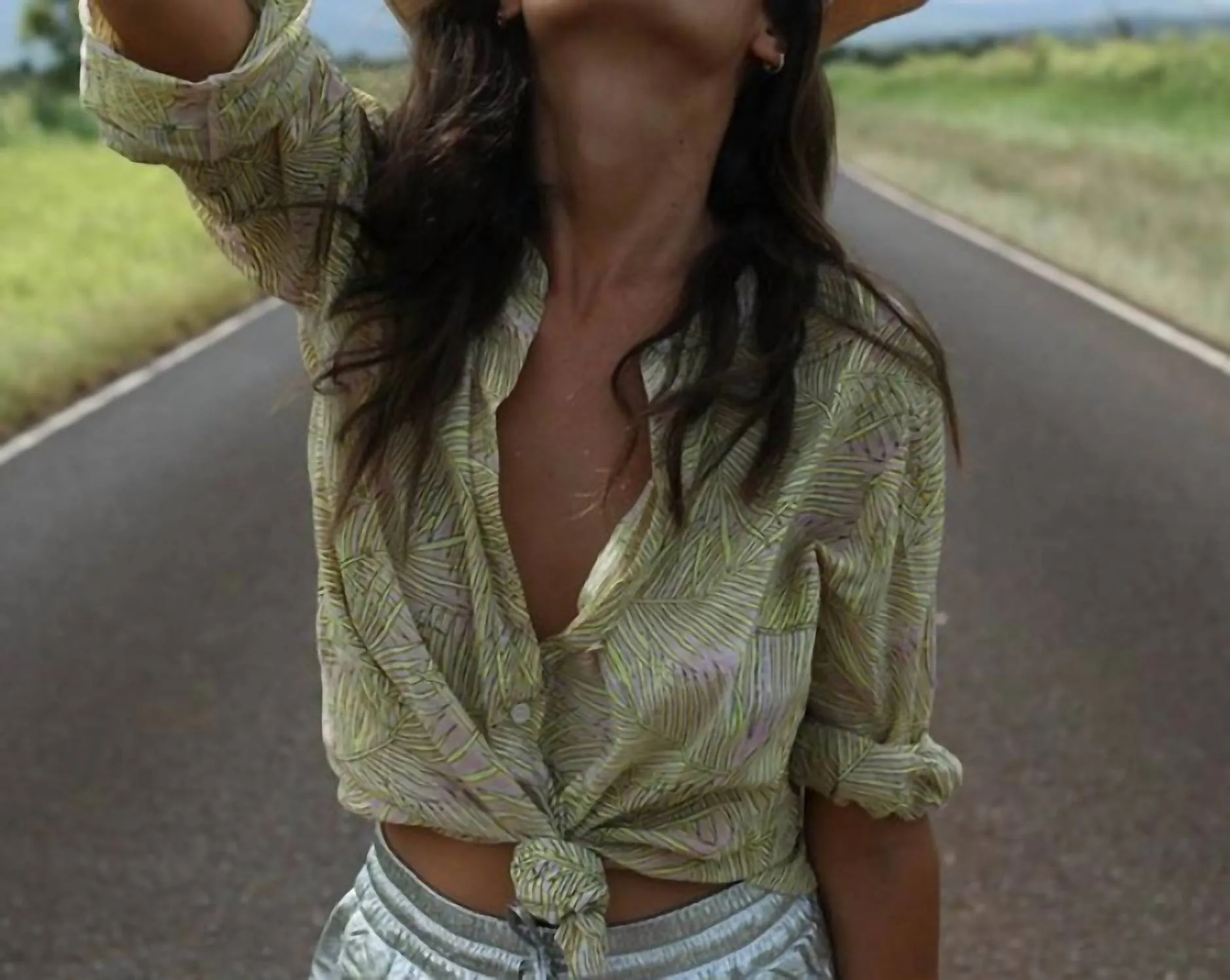 Frond Button Up Shirt In Yellow