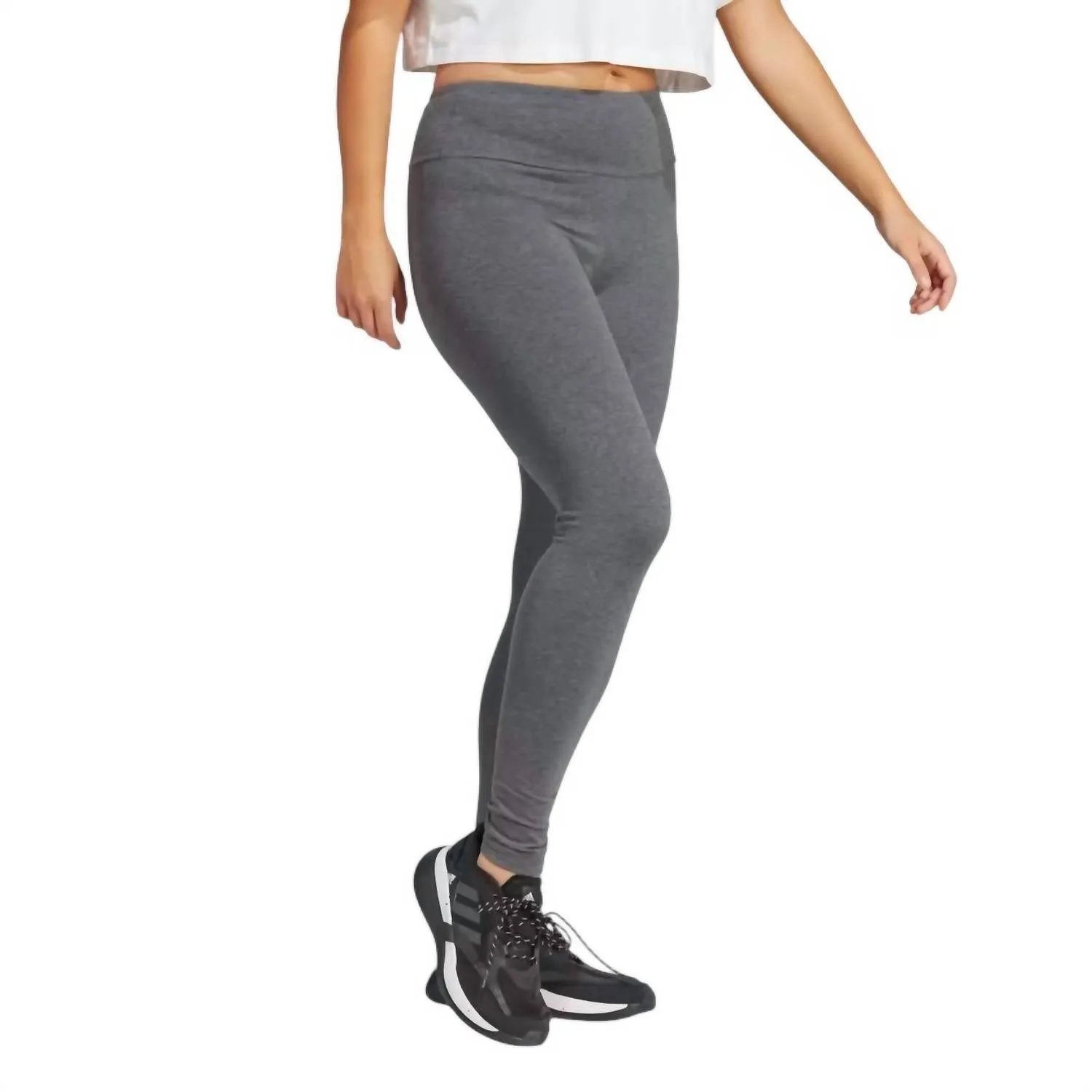 Full Length High Rise Tight Fit Athletic Leggings In Dark Grey Heather/blue Fusion