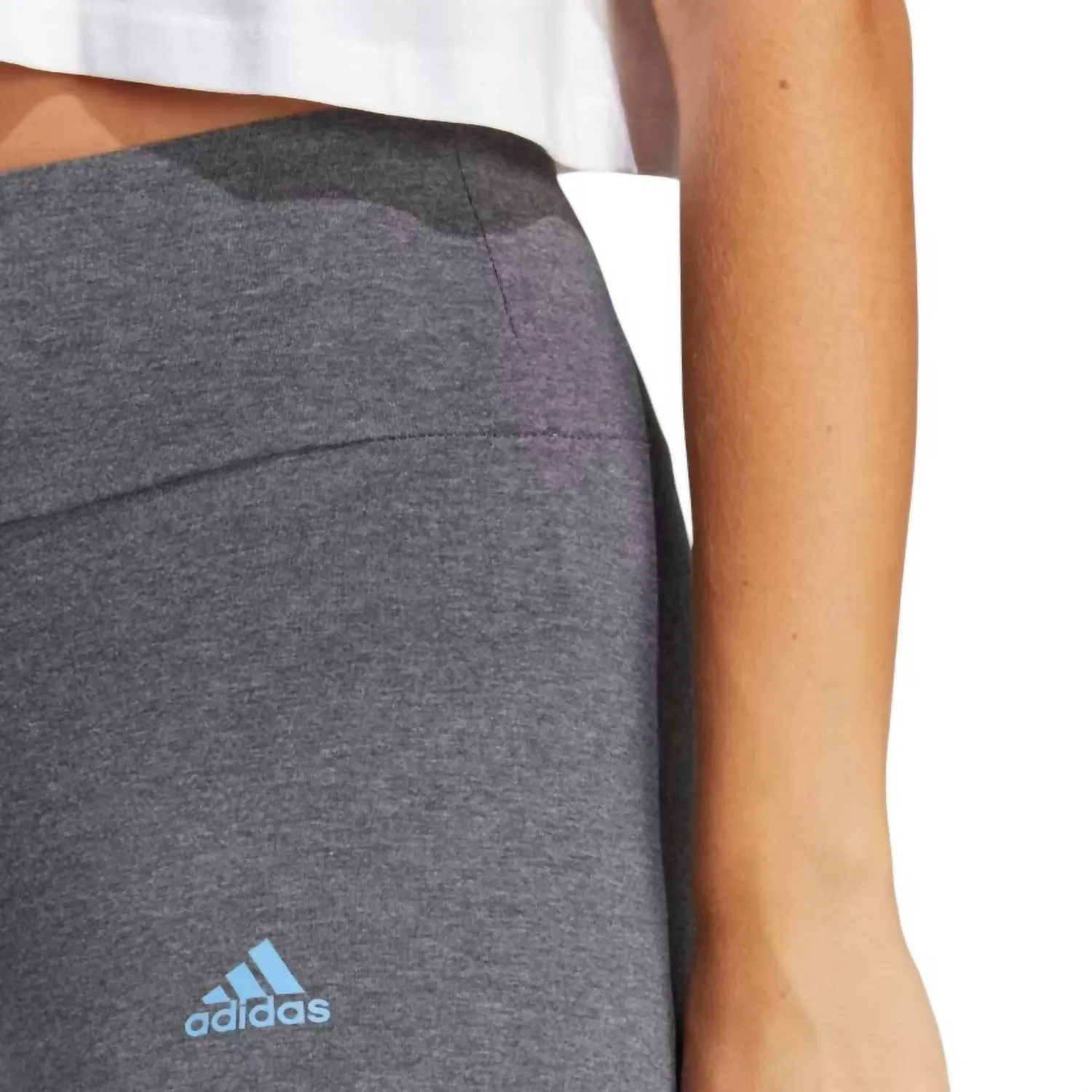 Full Length High Rise Tight Fit Athletic Leggings In Dark Grey Heather/blue Fusion