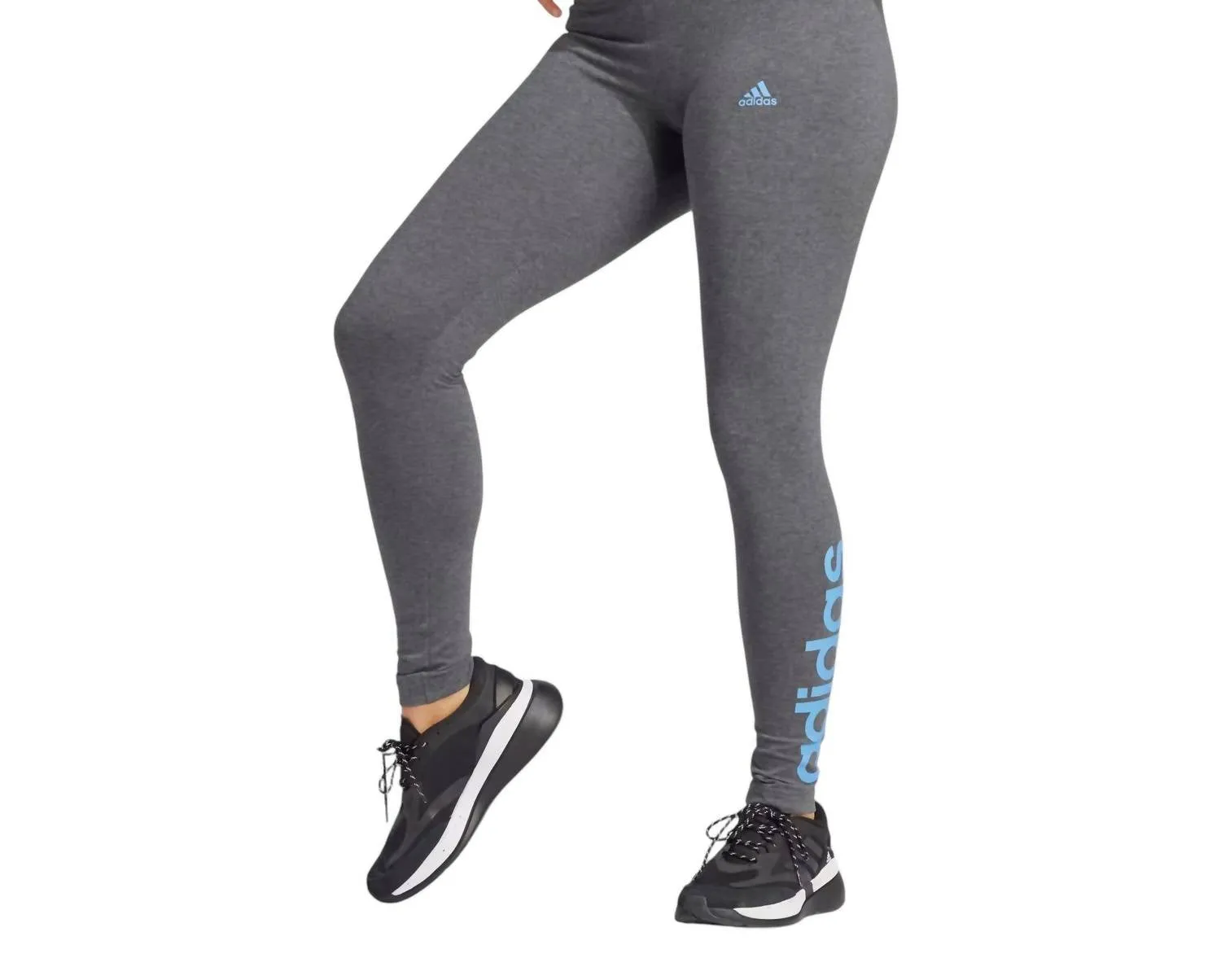 Full Length High Rise Tight Fit Athletic Leggings In Dark Grey Heather/blue Fusion