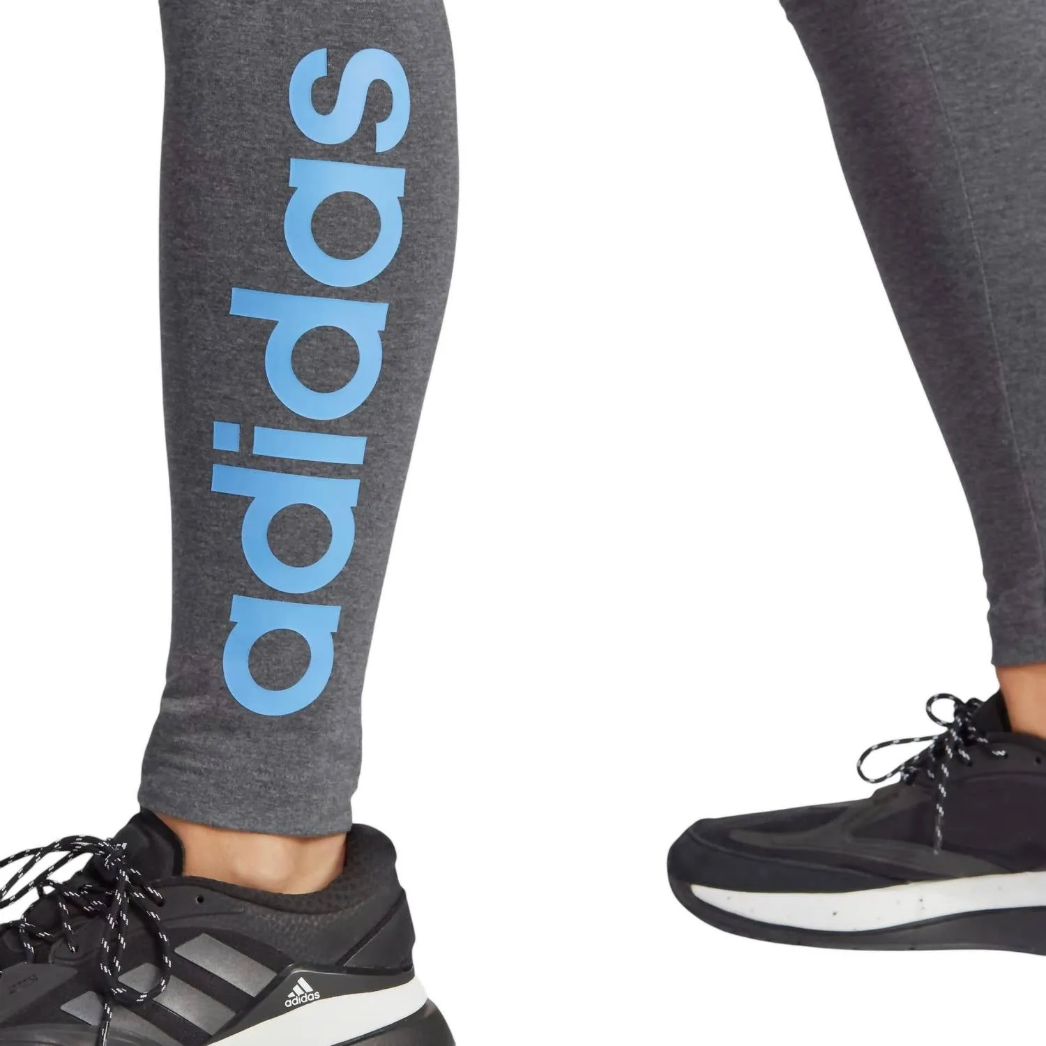 Full Length High Rise Tight Fit Athletic Leggings In Dark Grey Heather/blue Fusion