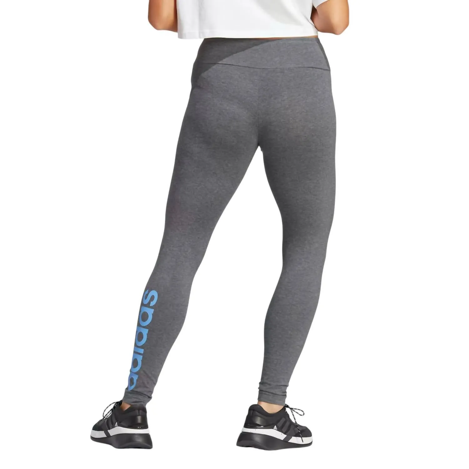 Full Length High Rise Tight Fit Athletic Leggings In Dark Grey Heather/blue Fusion