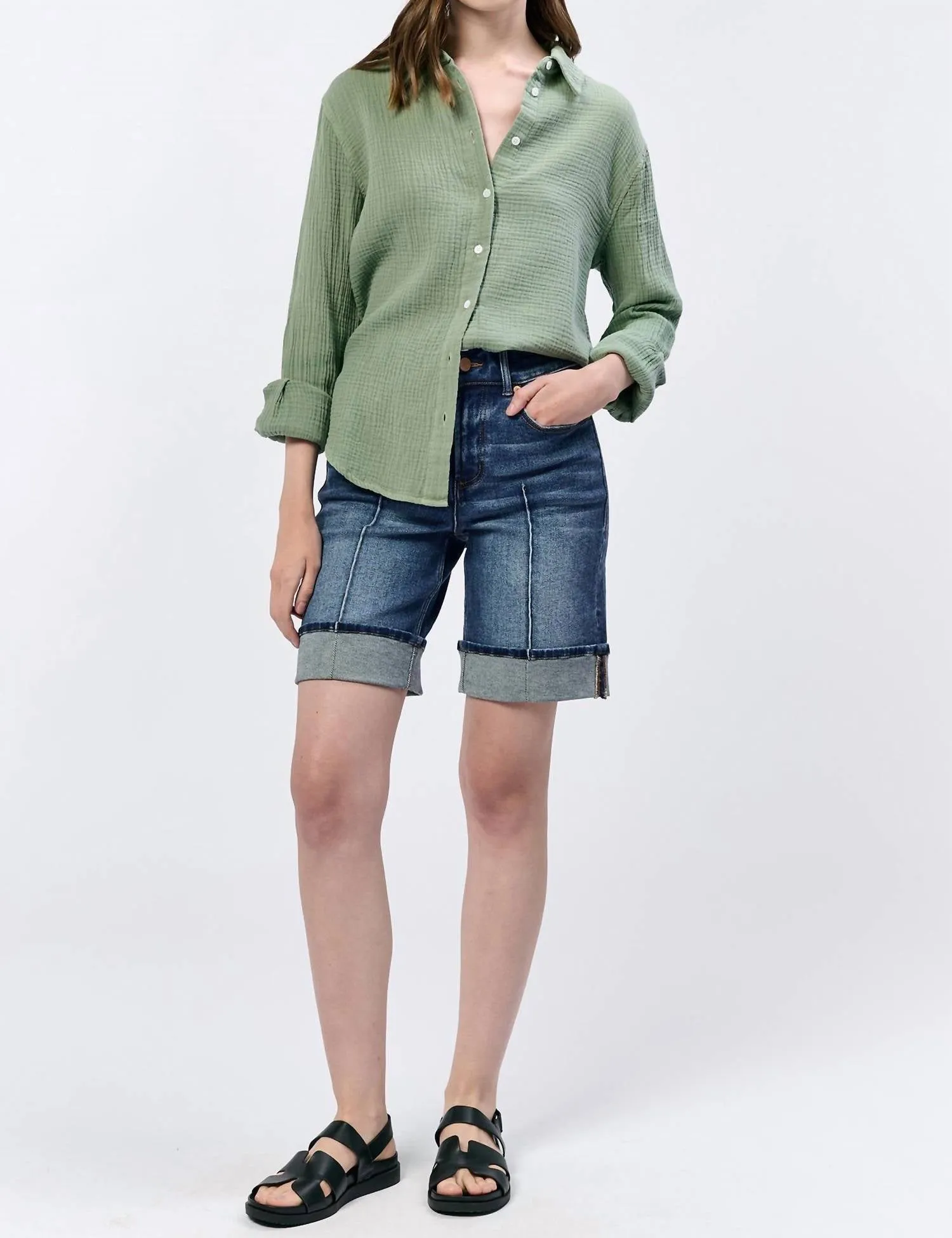 Gaia Poplin Button Up Shirt In Iceberg