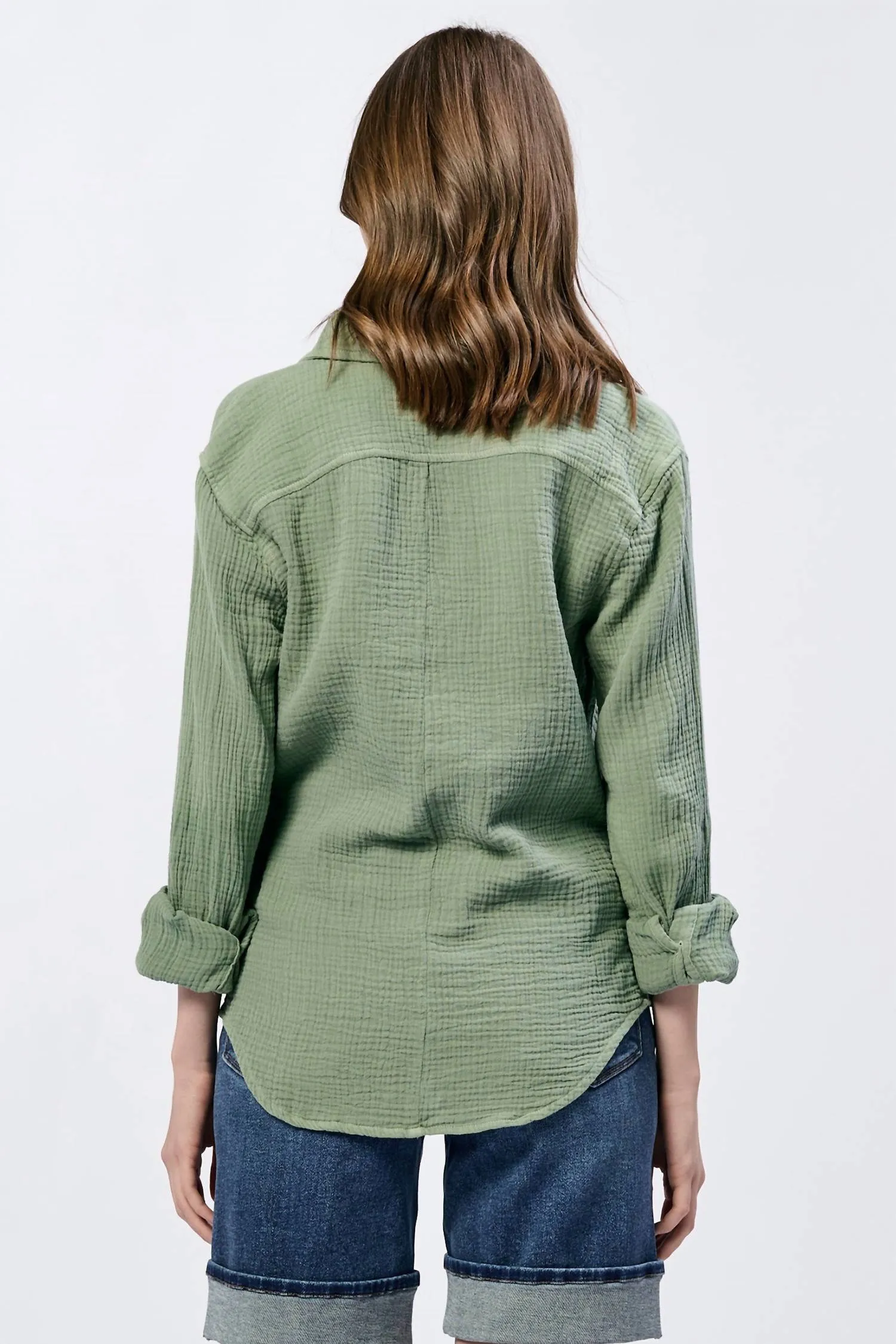 Gaia Poplin Button Up Shirt In Iceberg