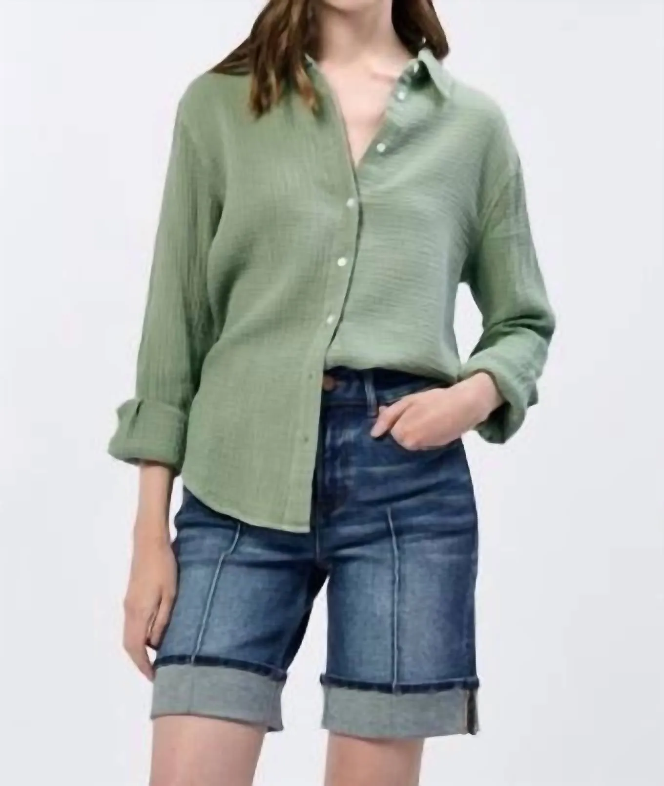 Gaia Poplin Button Up Shirt In Iceberg