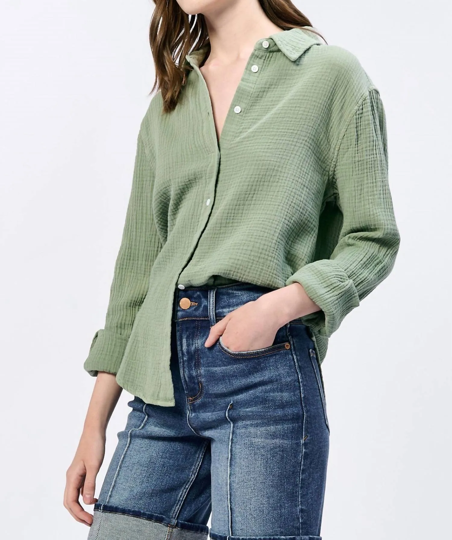 Gaia Poplin Button Up Shirt In Iceberg