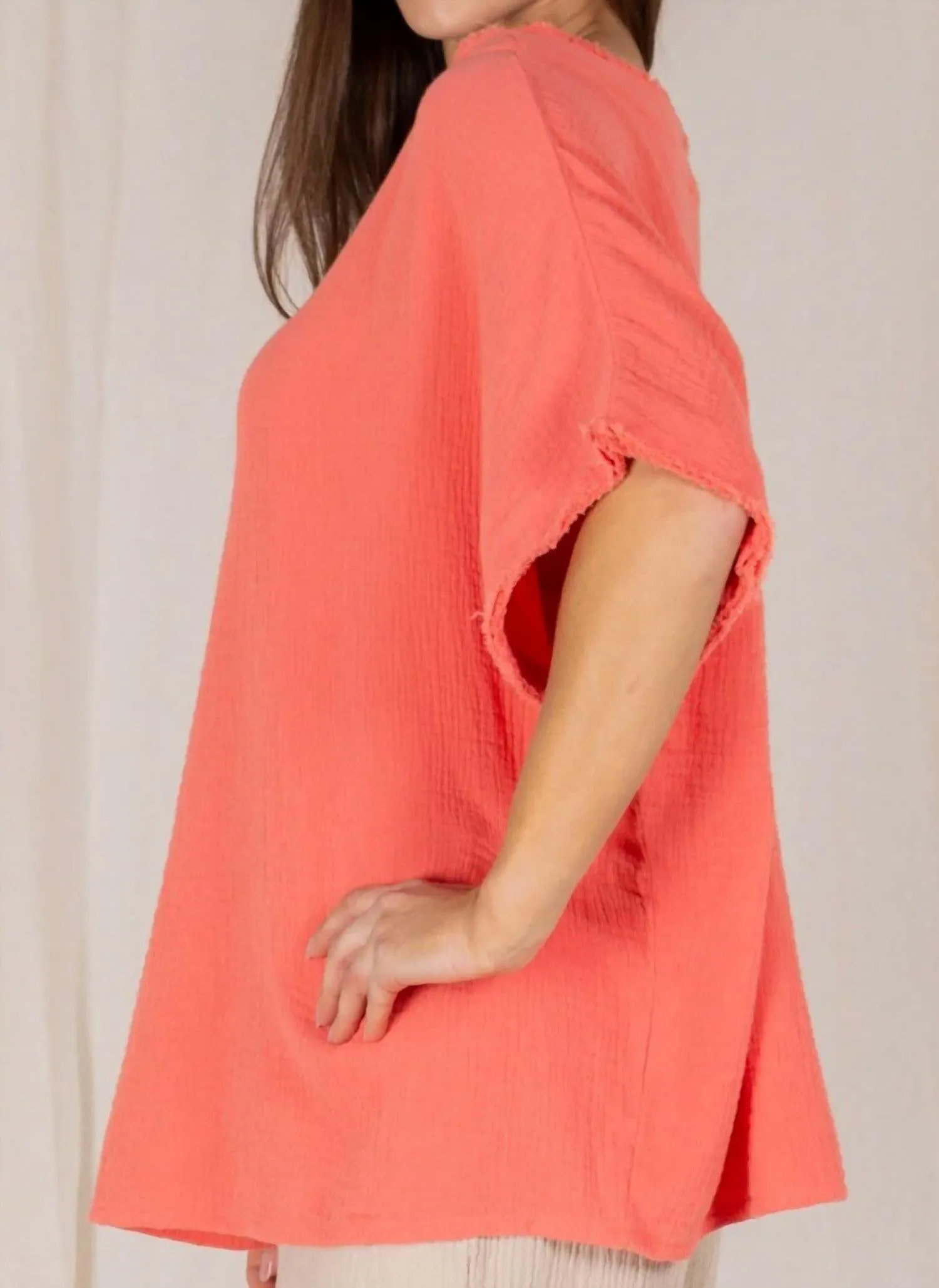 Gauze Poncho Top In Tiger Lily