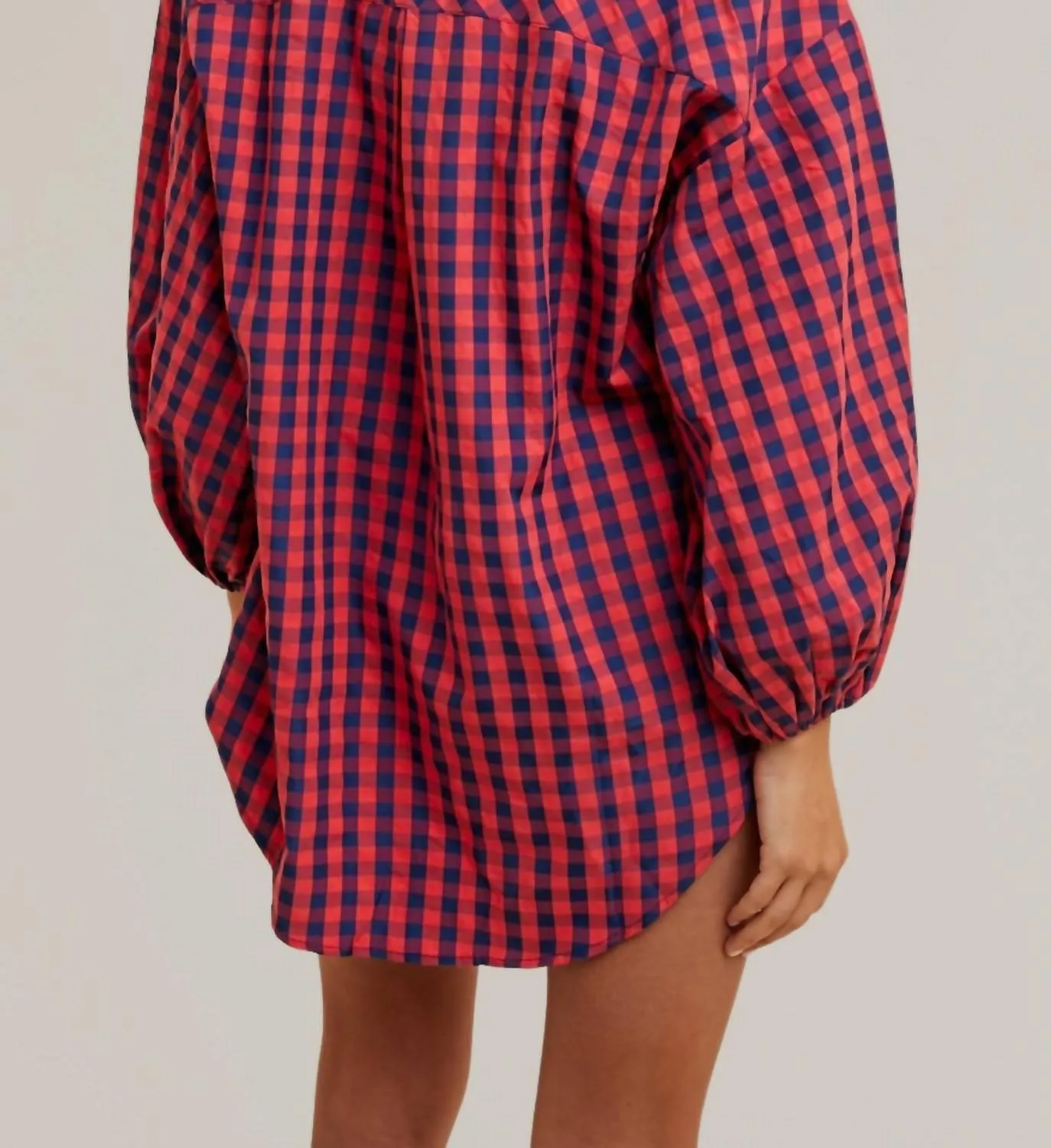 Gingham Button Down Top In Navy/red