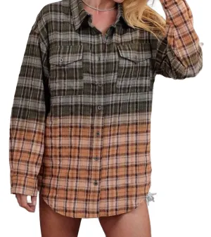Girlfriend Button Down Long Sleeve Top In Olive Multi