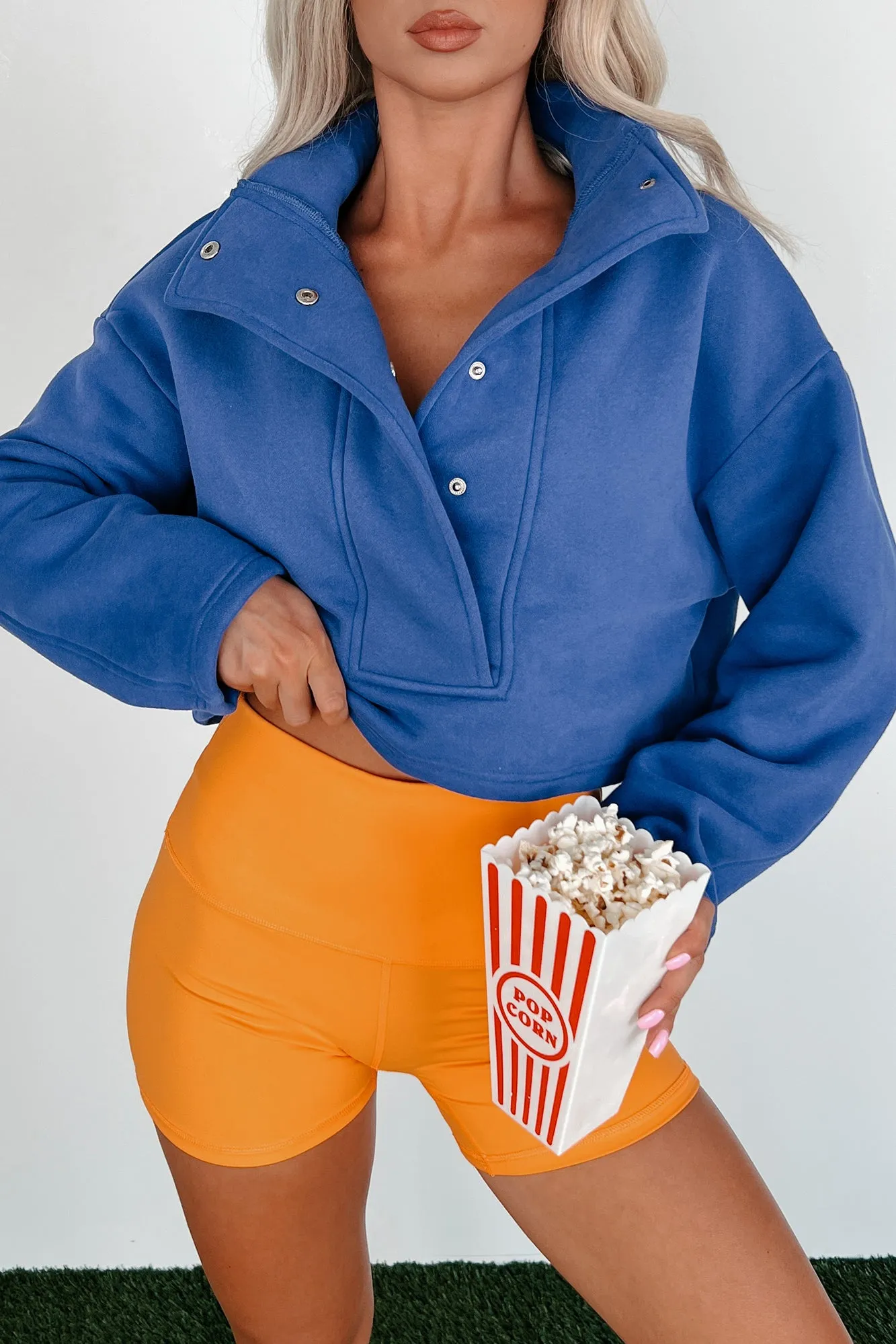 Go-Getter Attitude Cropped Snap-Button Pullover (Blue)