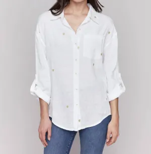Gold Hearts Button Up In White
