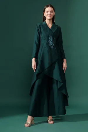 Green Cotton Silk Crystal Embellished Co-Ord Set
