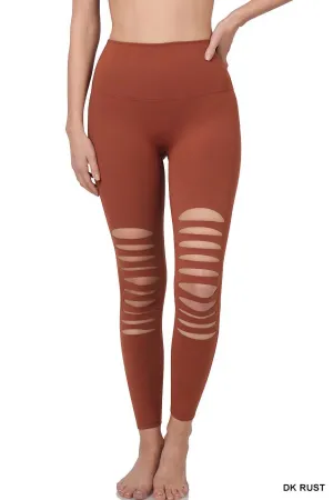 Gypsy Cut Out Biker Leggings In Rust
