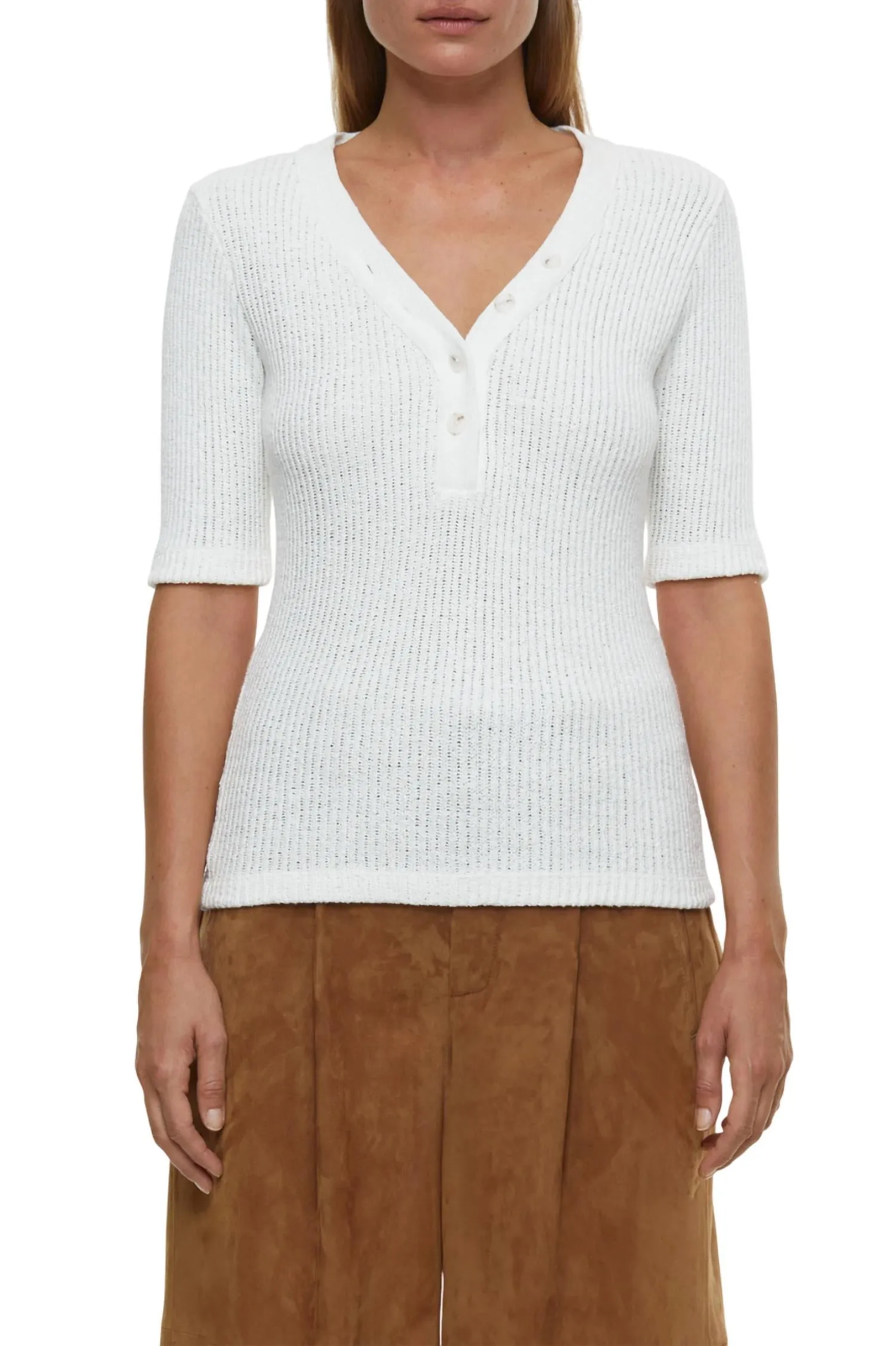 Half Placket V-Neck Shirt In Ivory