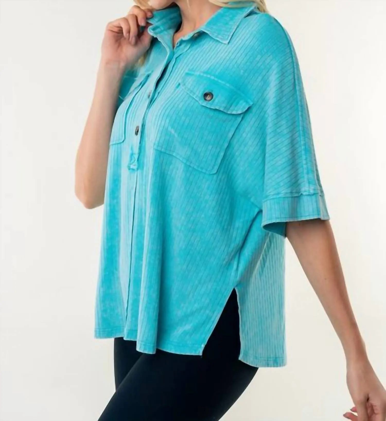 Half Sleeve Solid Knit Top In Teal