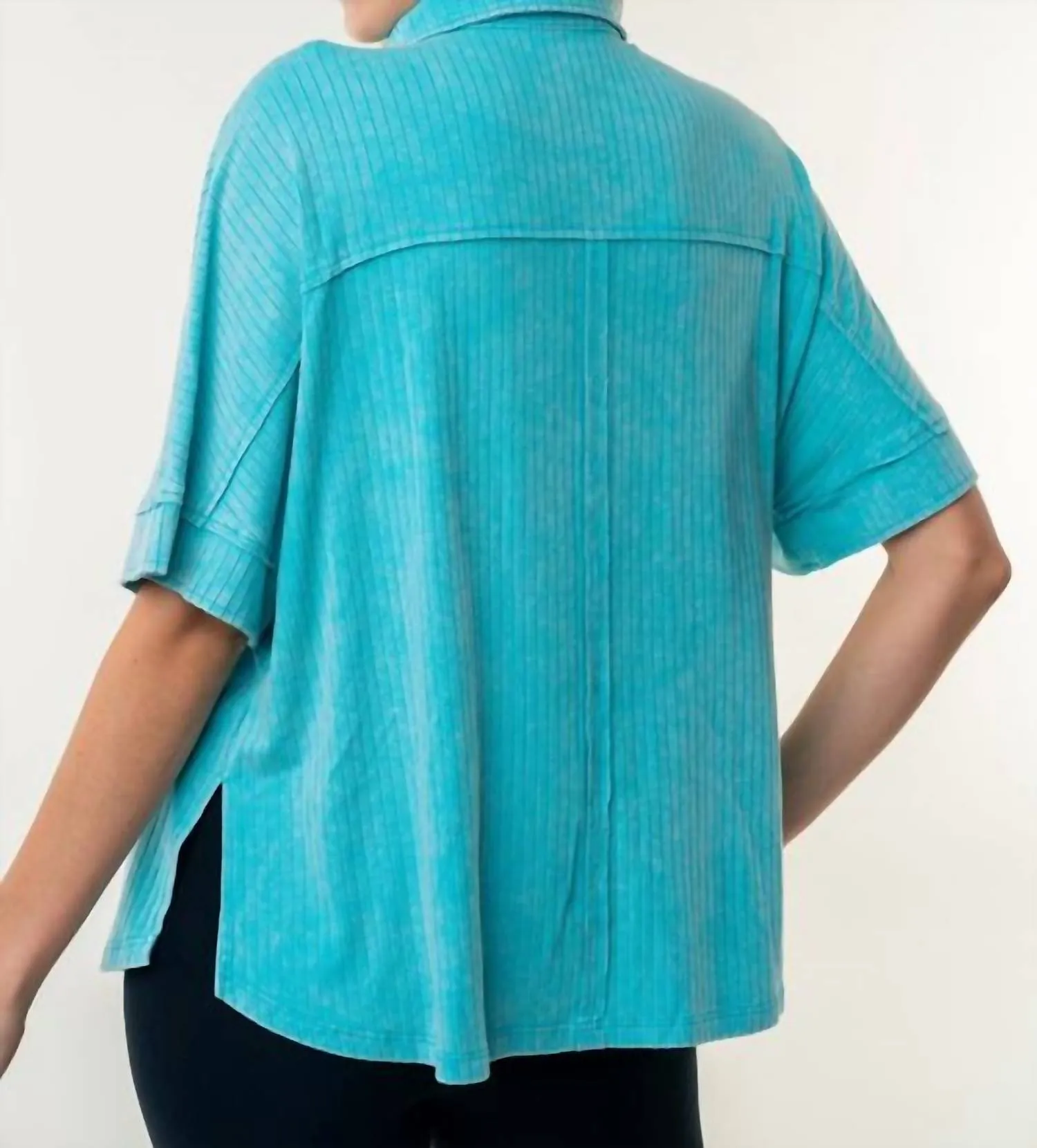 Half Sleeve Solid Knit Top In Teal