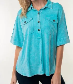 Half Sleeve Solid Knit Top In Teal
