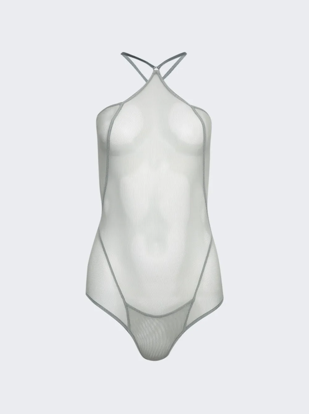 Halter-neck Leotard With Binding Details Sage Green