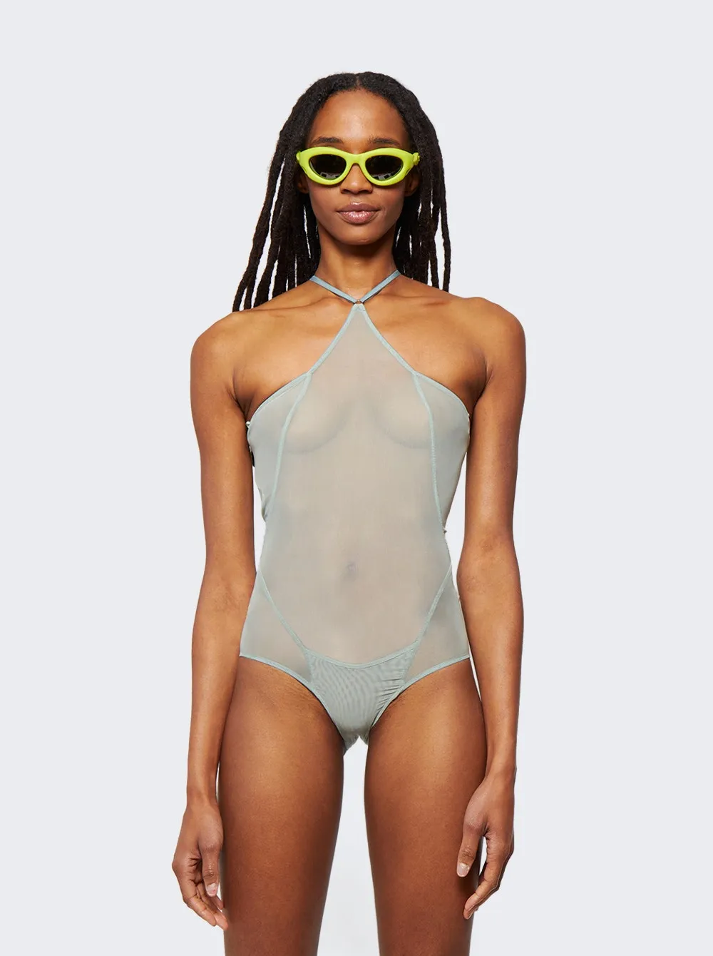 Halter-neck Leotard With Binding Details Sage Green