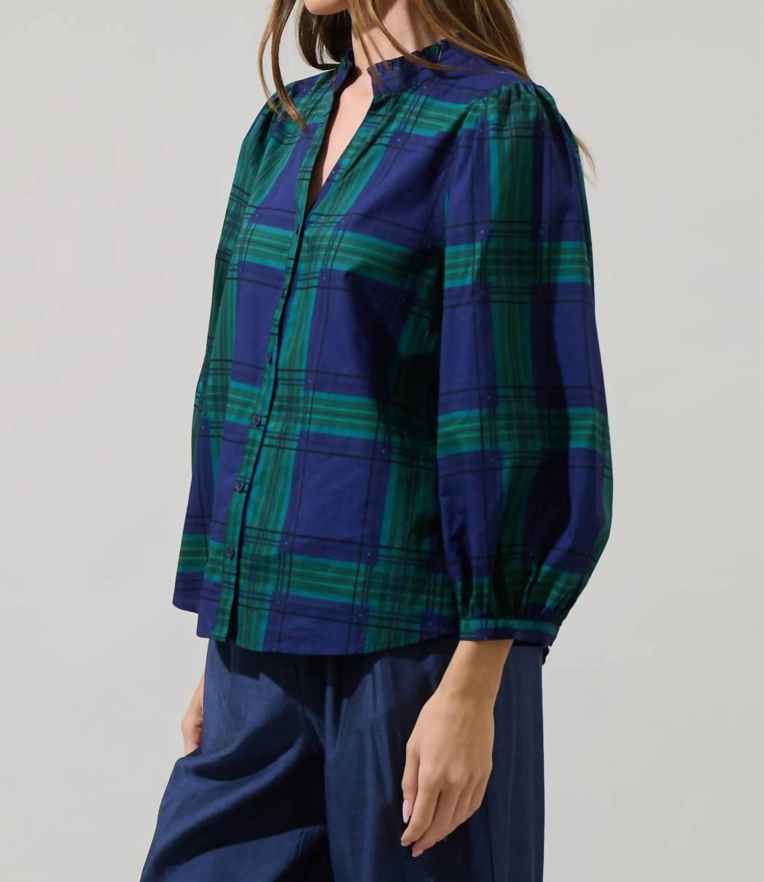 Harrisville Plaid Top In Navy Green