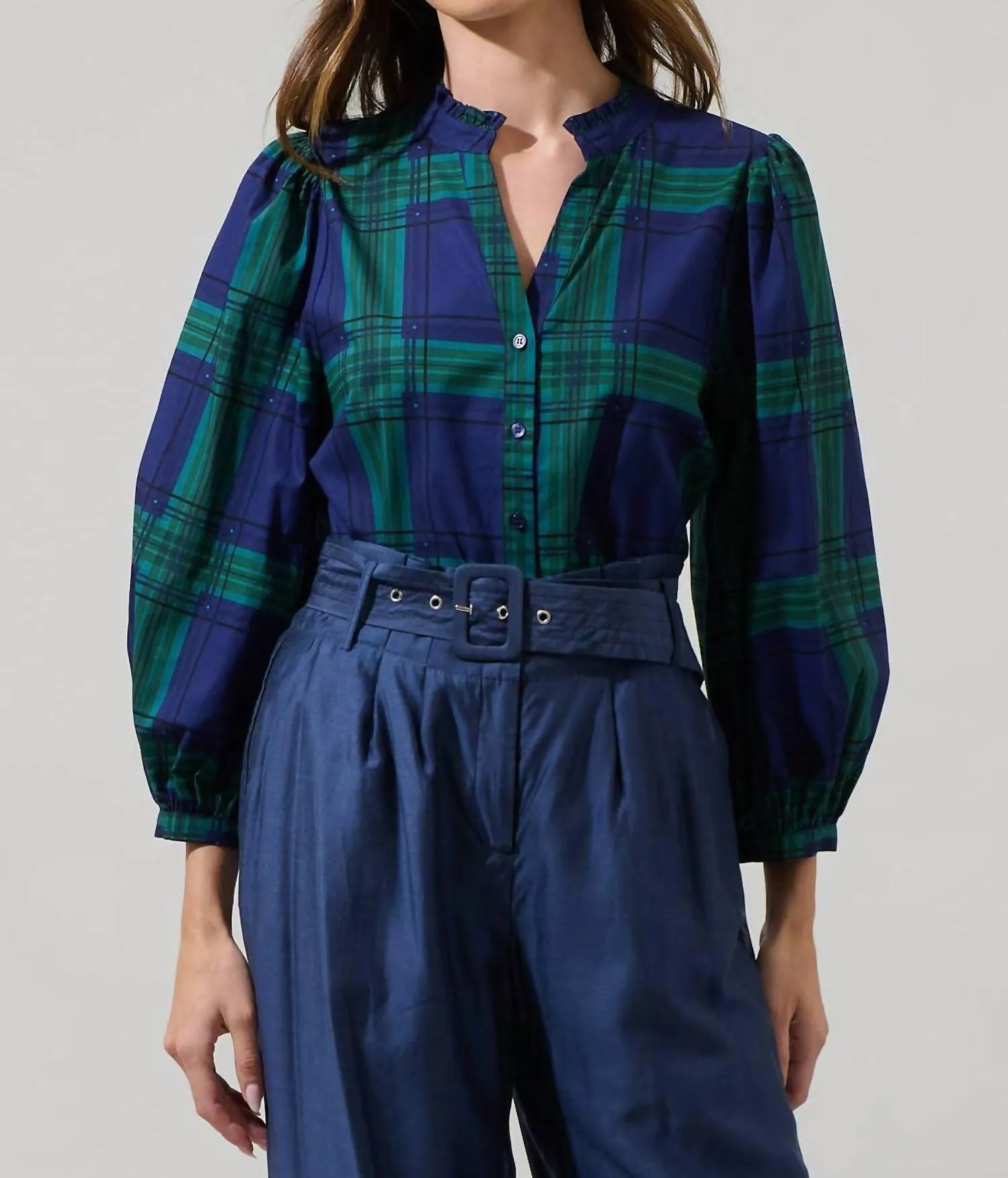 Harrisville Plaid Top In Navy Green