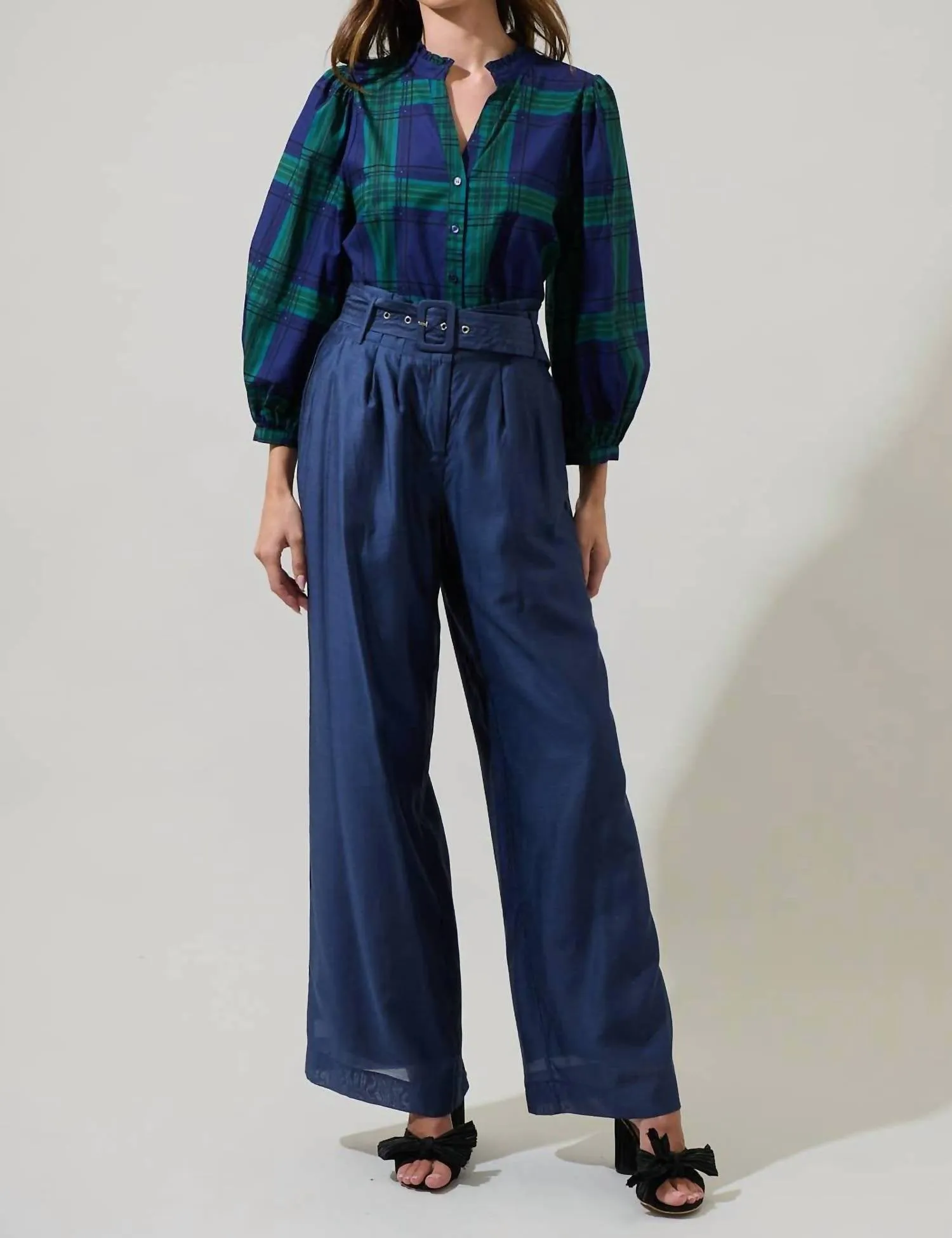 Harrisville Plaid Top In Navy Green