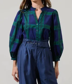 Harrisville Plaid Top In Navy Green