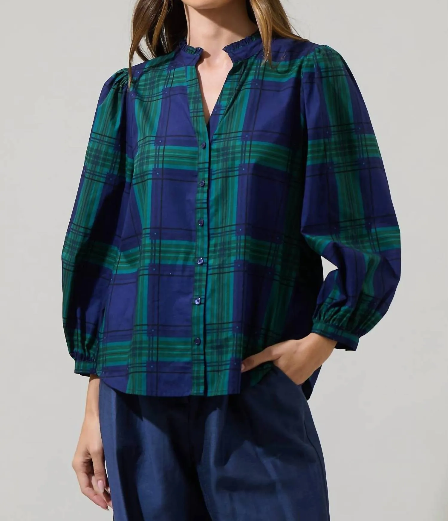 Harrisville Plaid Top In Navy Green