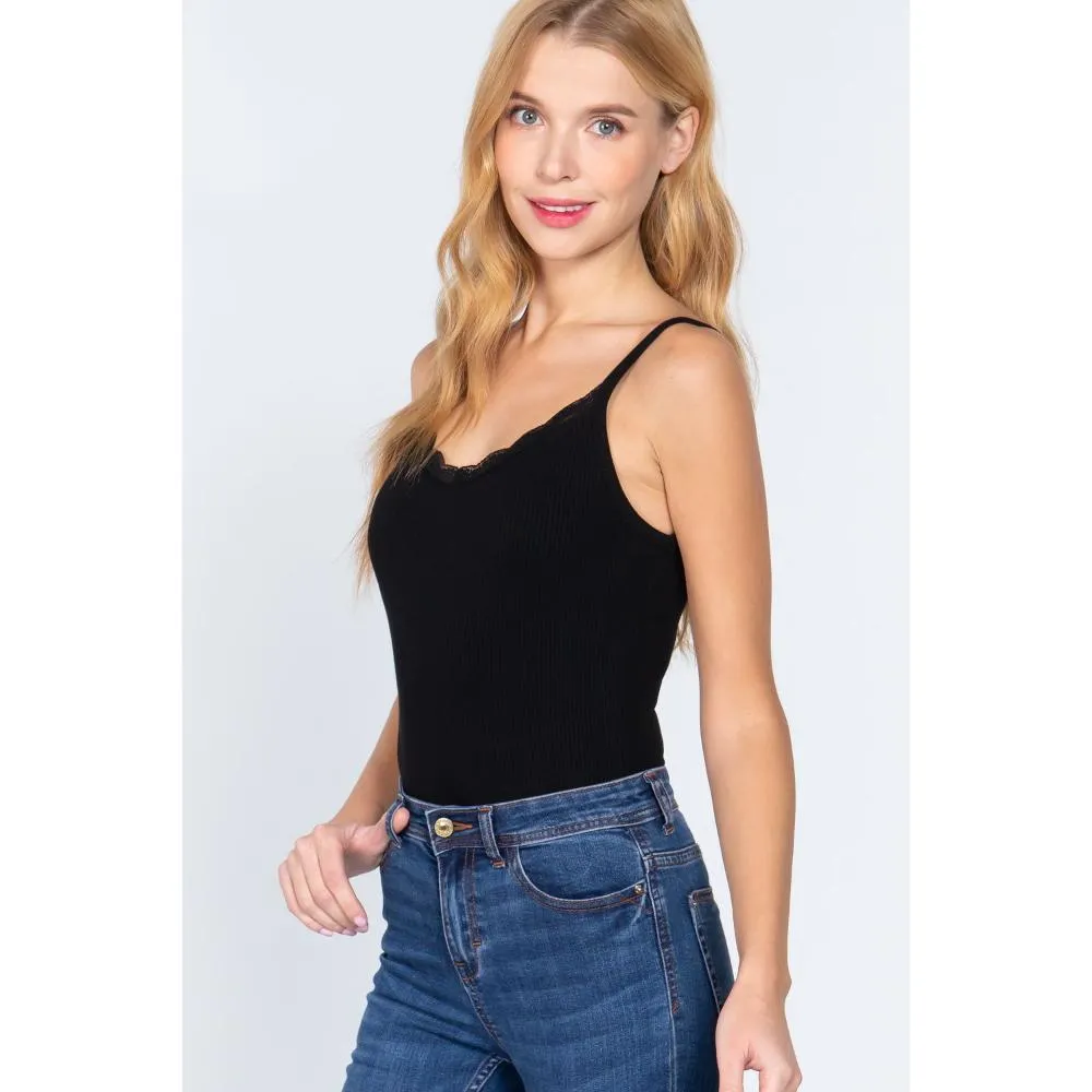 Heavy Rib Cami W/lace Bodysuit
