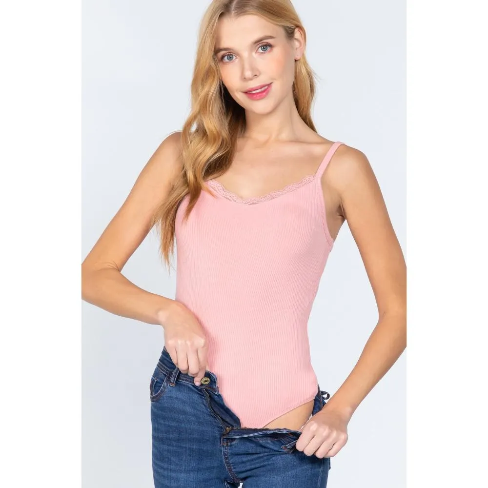 Heavy Rib Cami W/lace Bodysuit