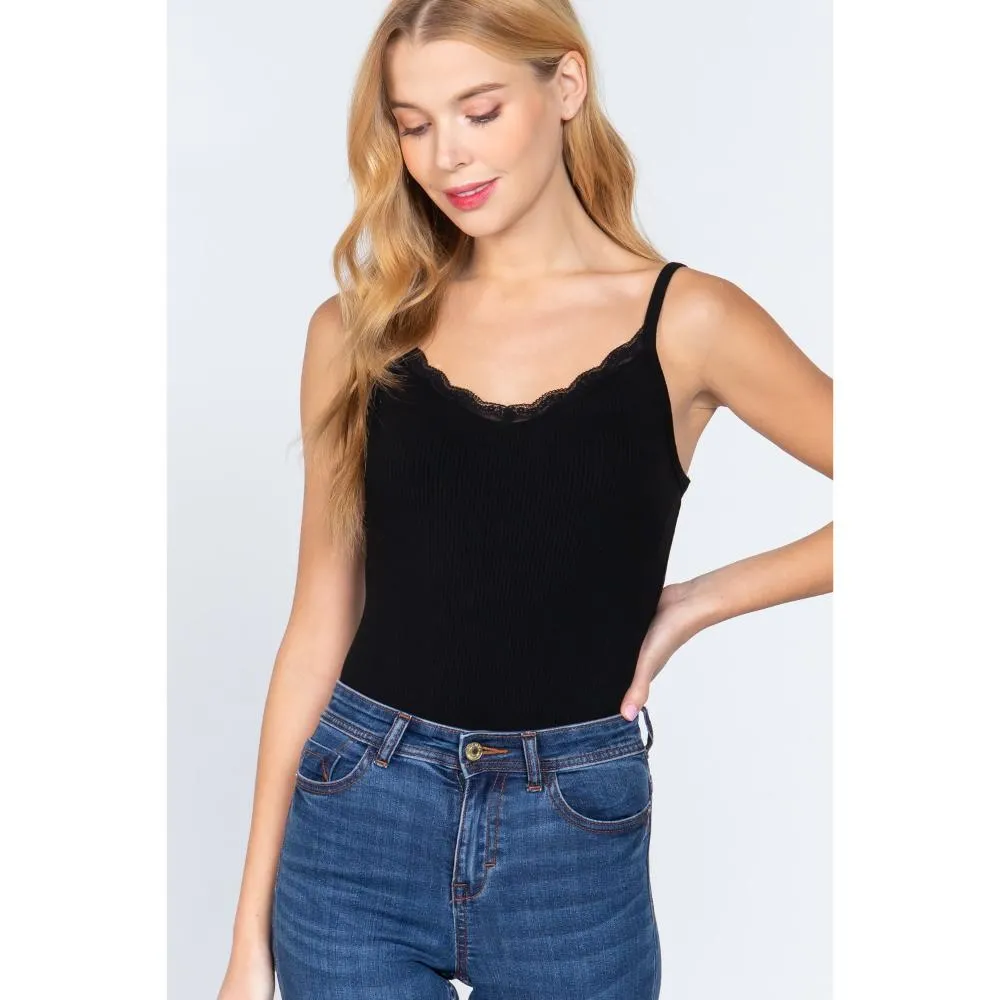 Heavy Rib Cami W/lace Bodysuit