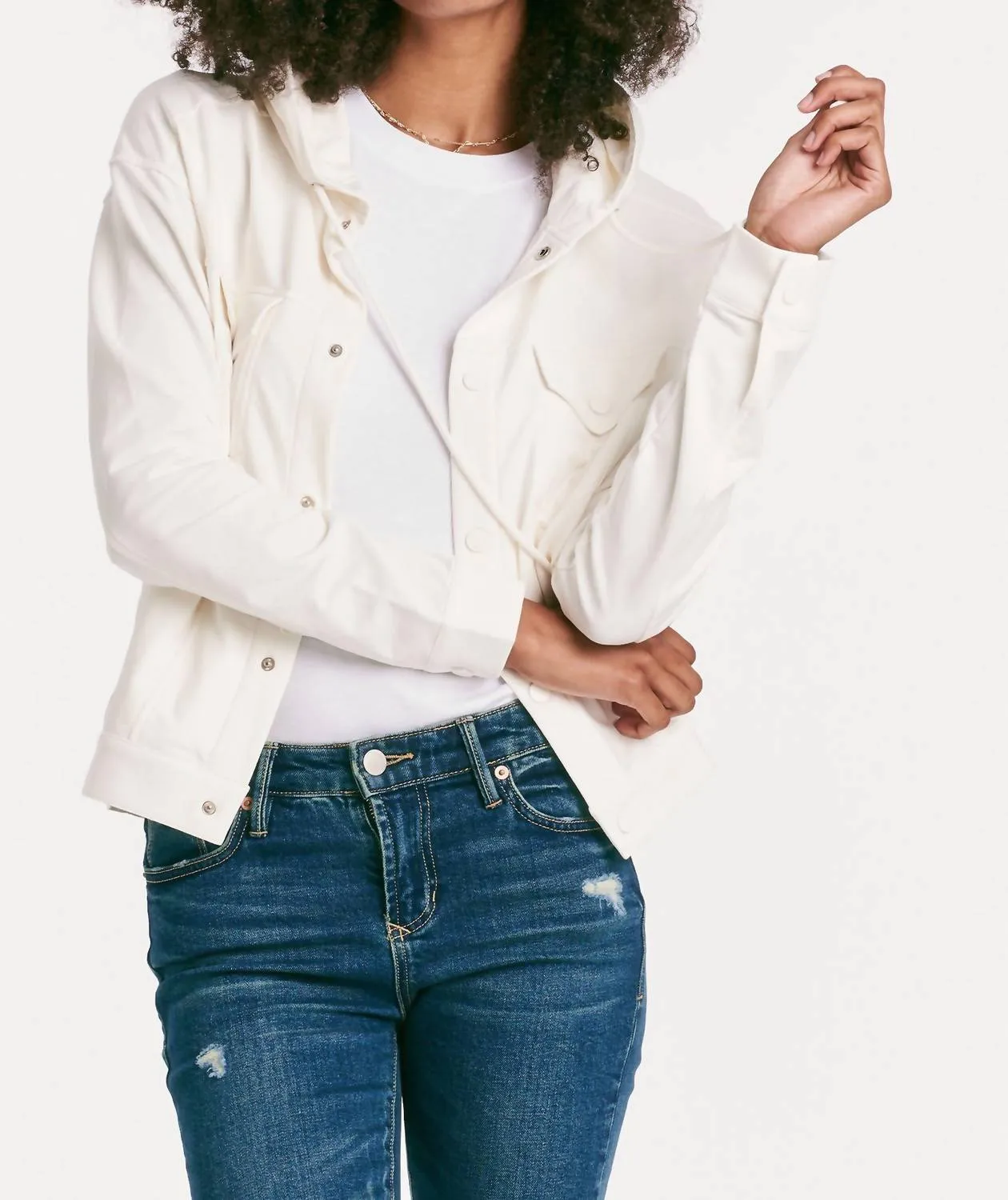 Hunter Hooded Jacket W/ Pocket Detail In Sea Salt