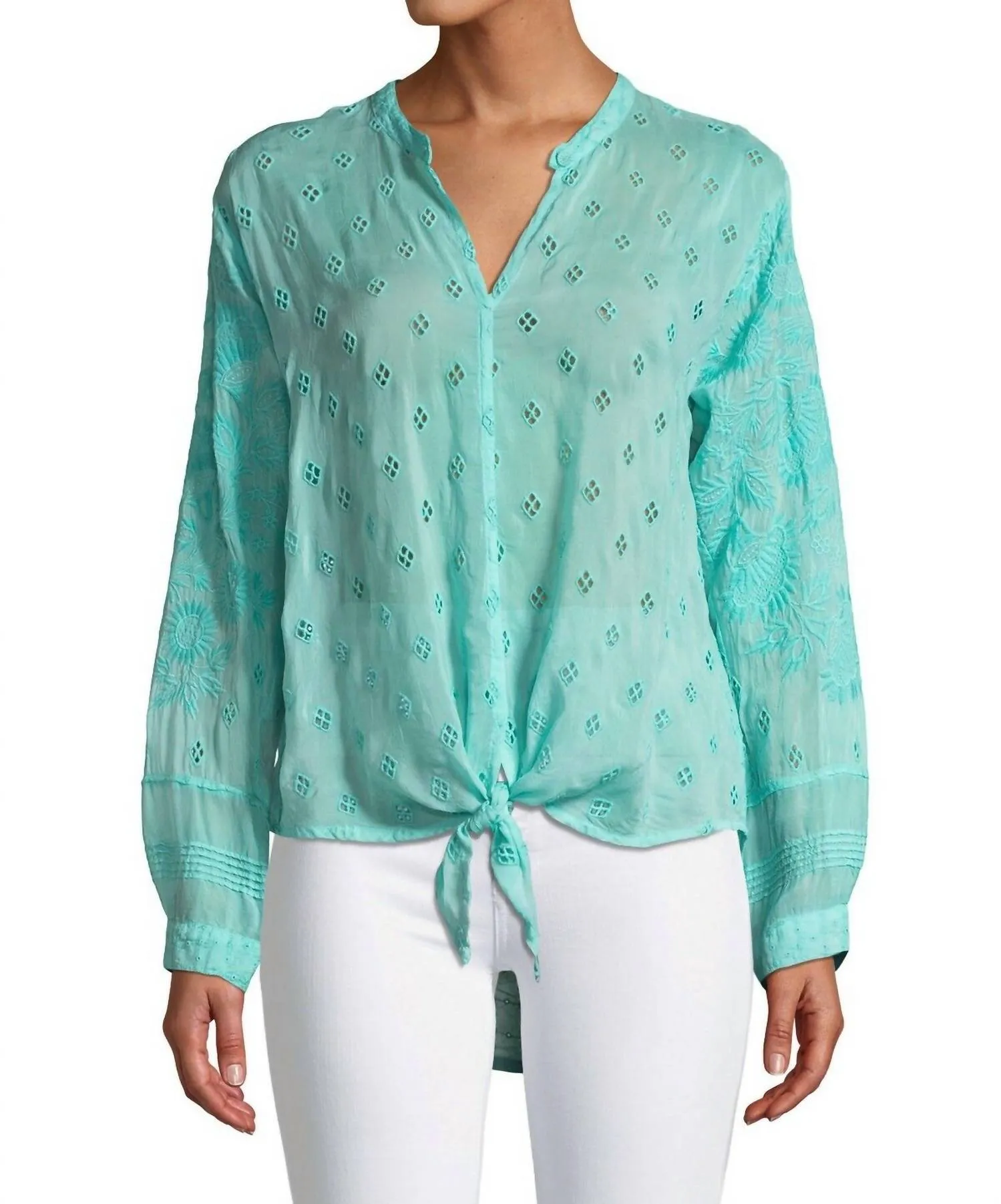 Hunter Tie Front Blouse In Bright Eye