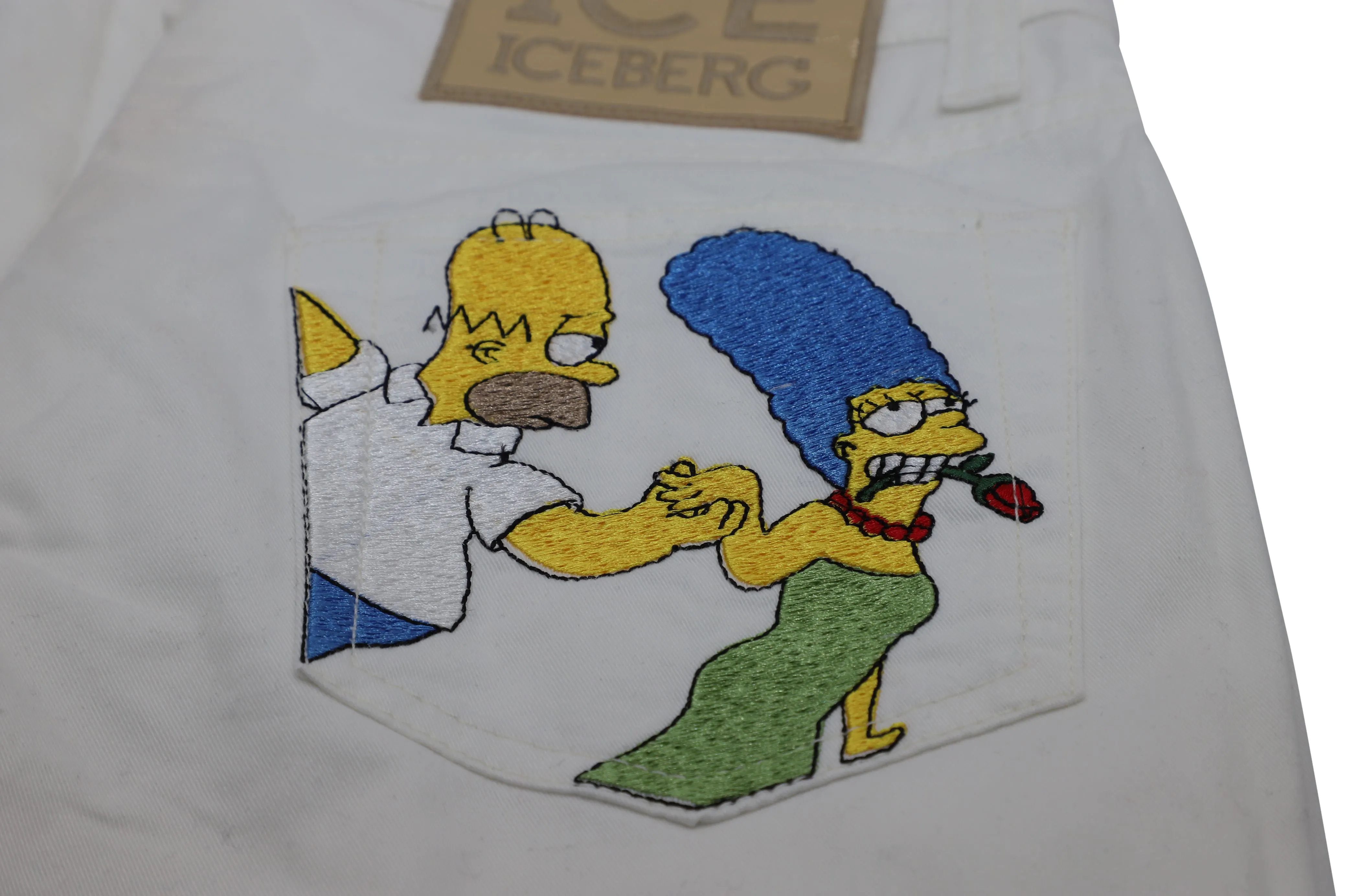 Iceberg x The Simpsons Embroidered Pants in Cream Cotton
