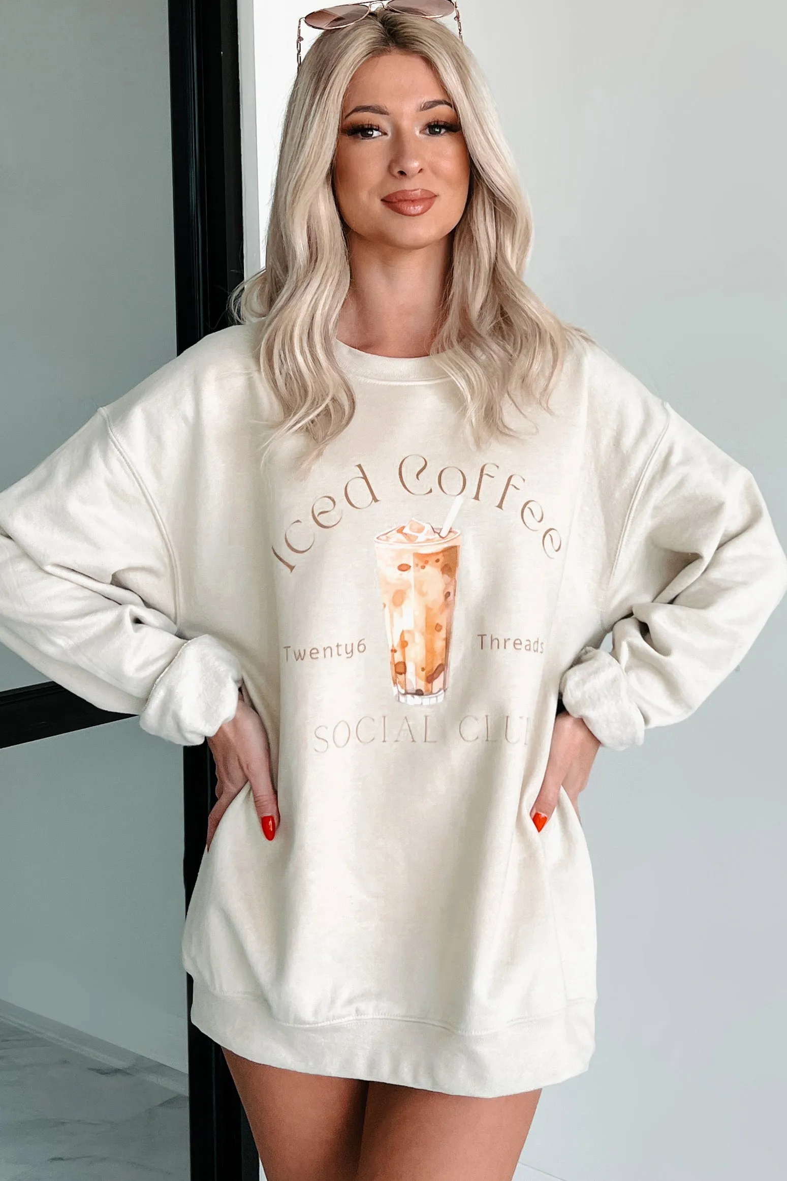 I'll Take An Ice Coffee Graphic Sweatshirt (Sand)
