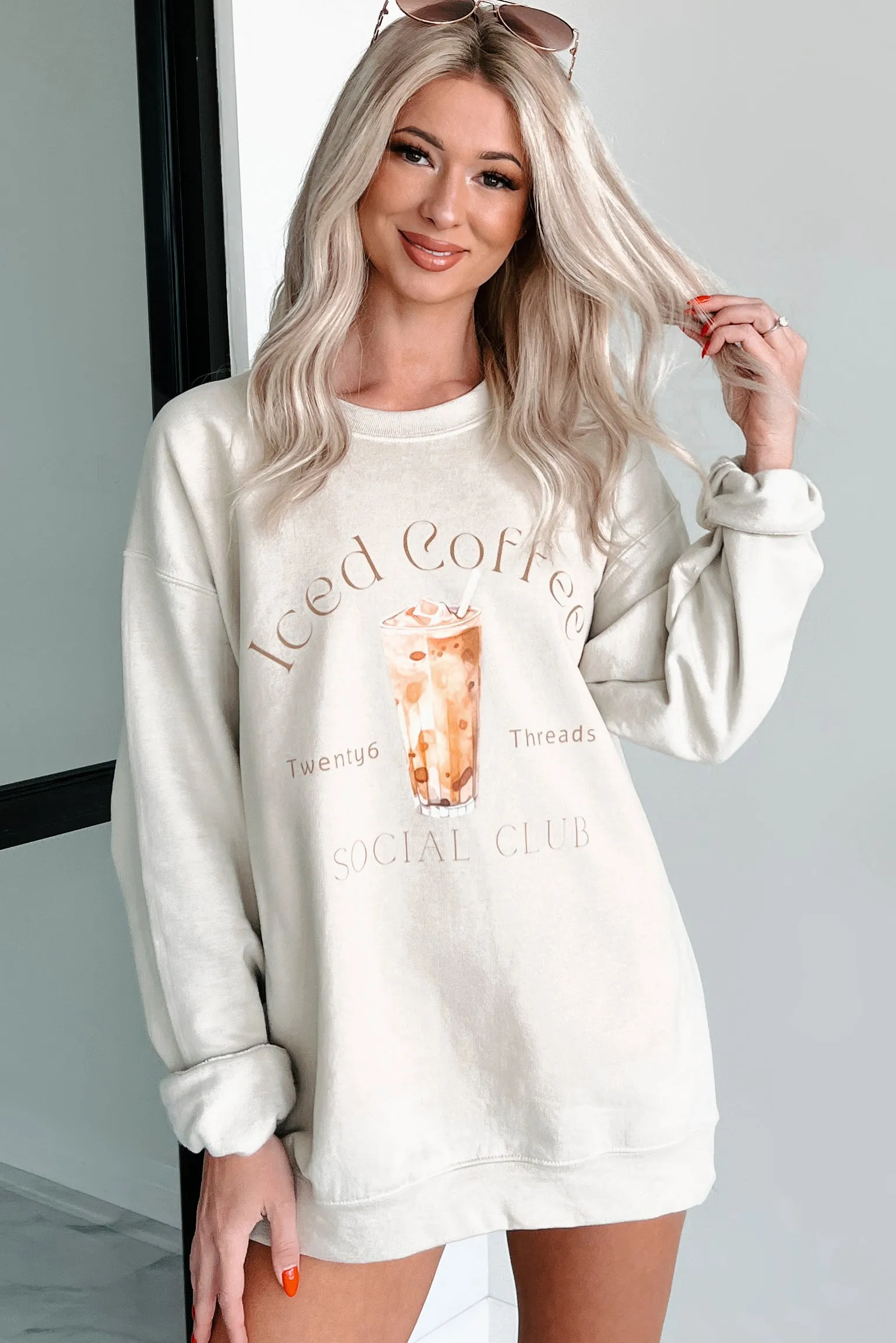 I'll Take An Ice Coffee Graphic Sweatshirt (Sand)