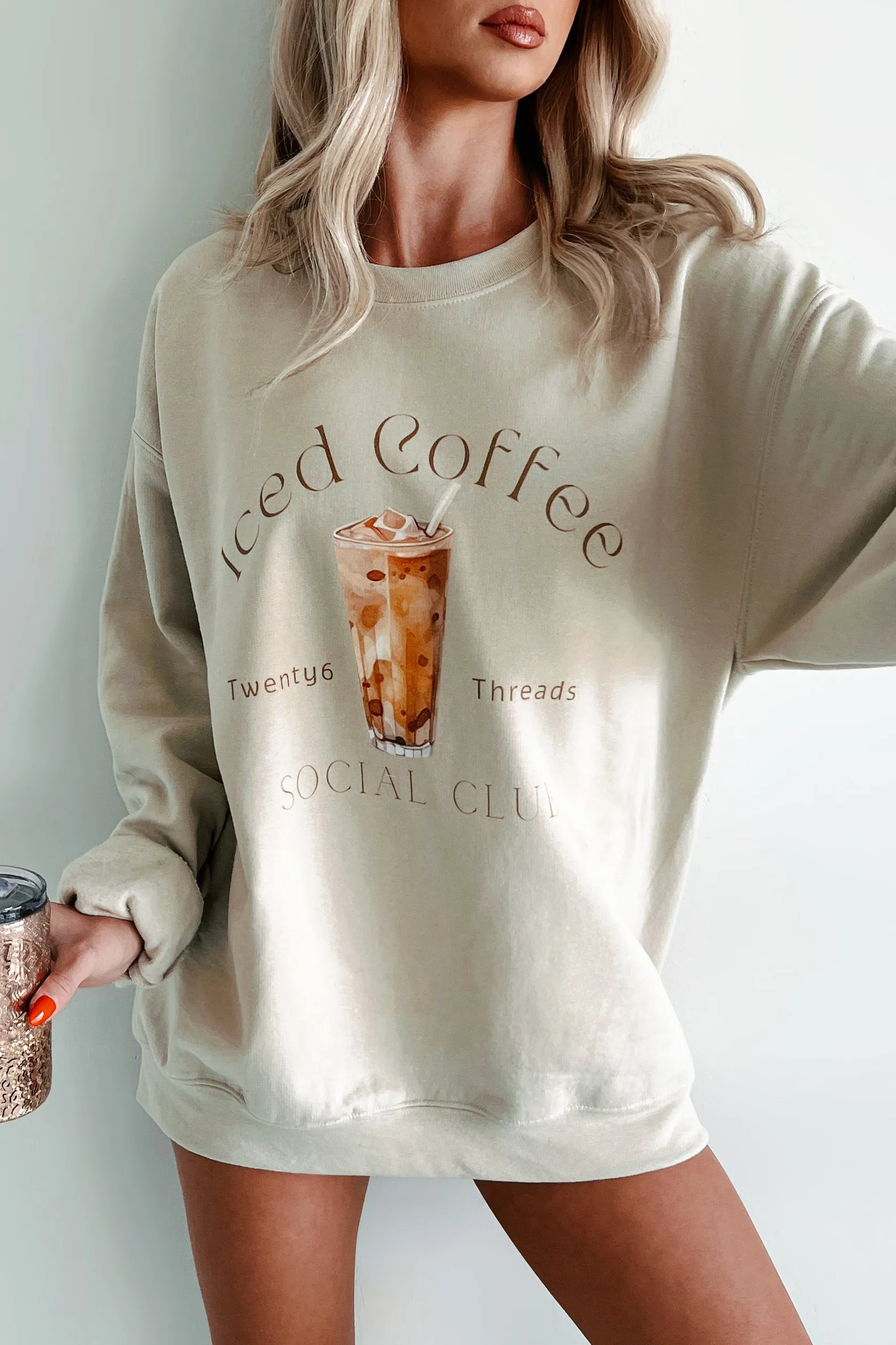 I'll Take An Ice Coffee Graphic Sweatshirt (Sand)