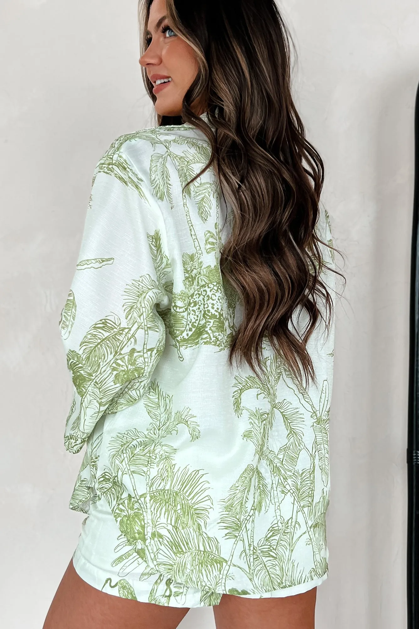 I'm Unavailable Tropical Print Two-Piece Set (Ivory/Light Green)