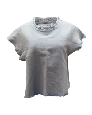 Iro Jean Florie Frayed Sleeves Top in Light Blue Denim