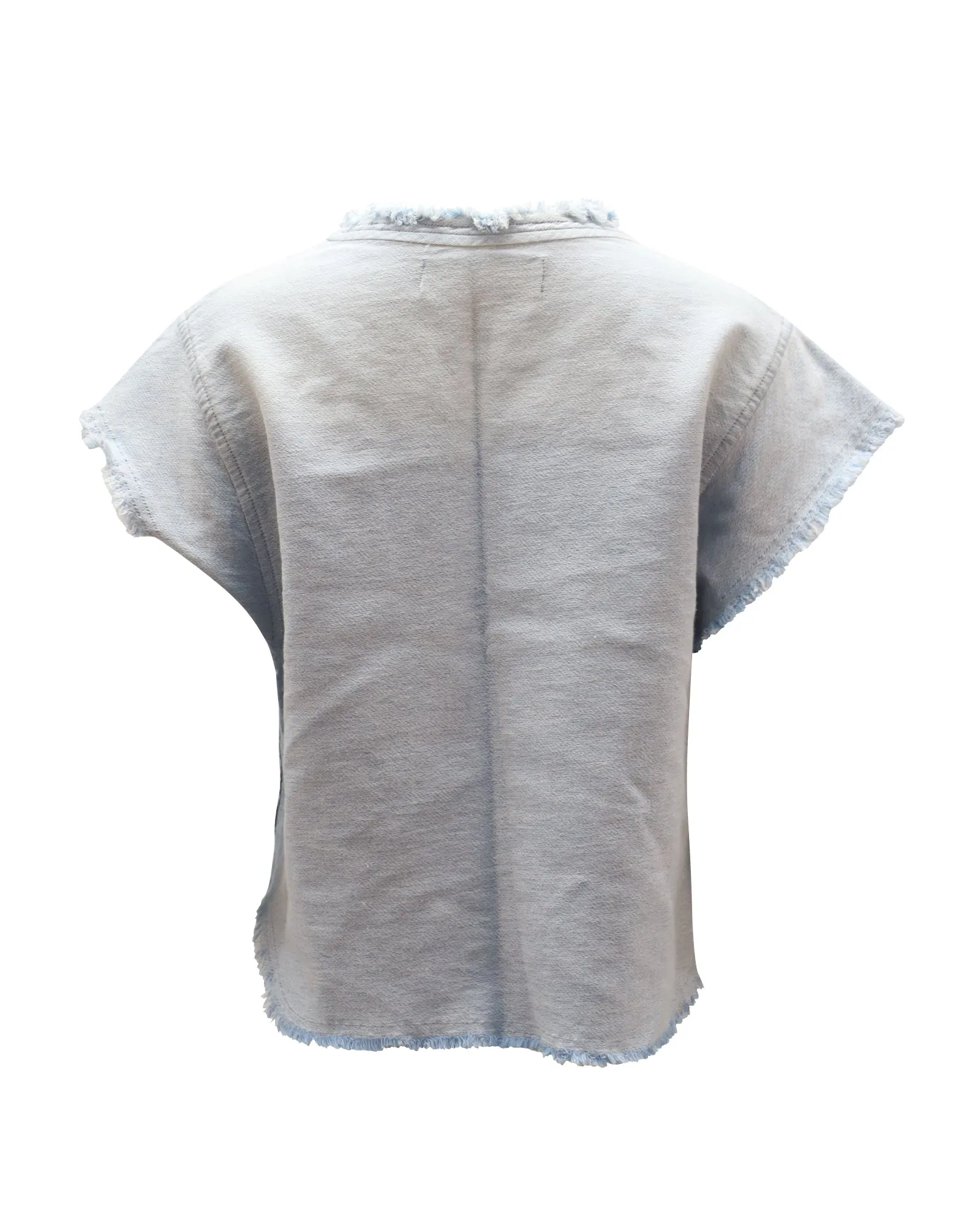 Iro Jean Florie Frayed Sleeves Top in Light Blue Denim