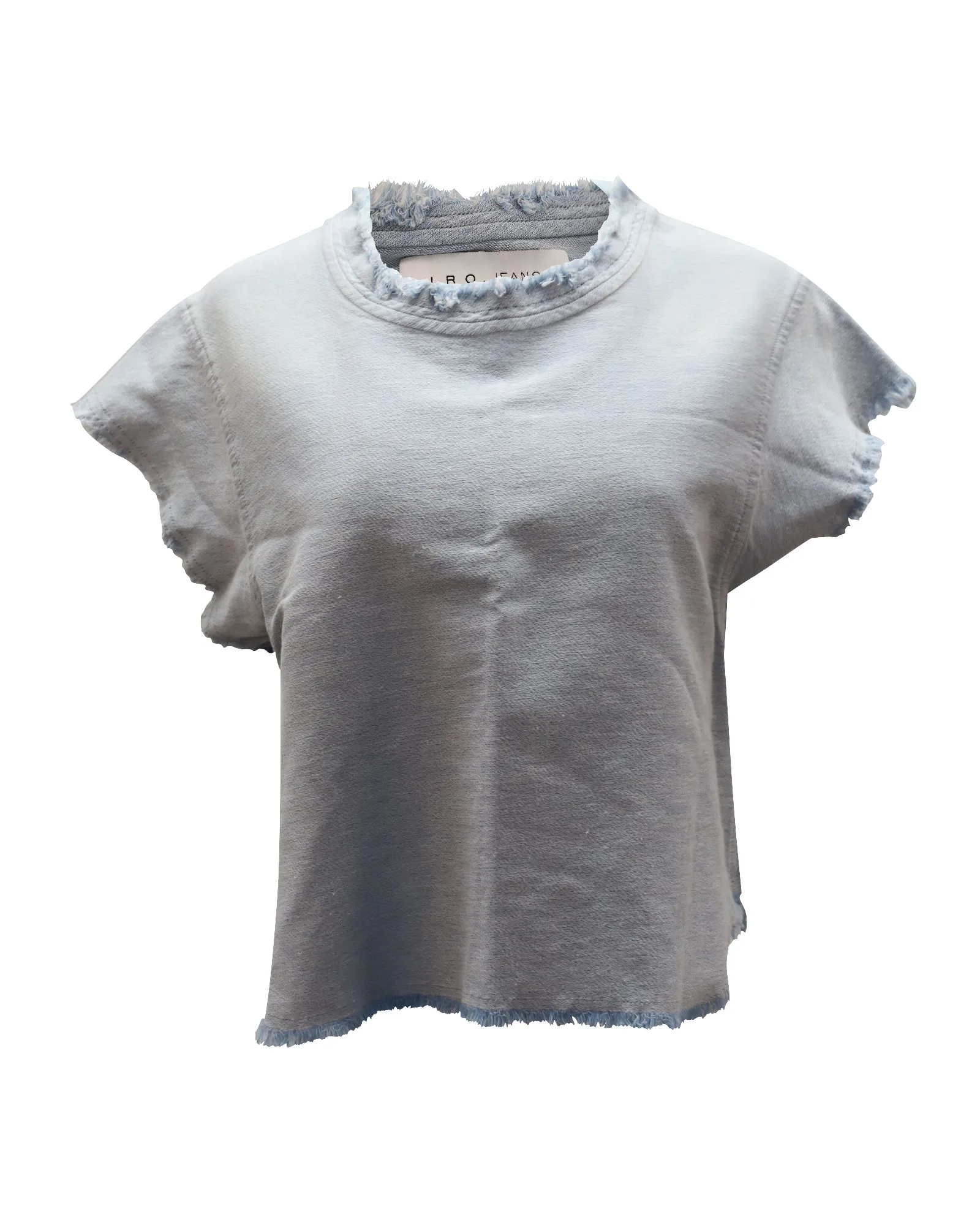 Iro Jean Florie Frayed Sleeves Top in Light Blue Denim