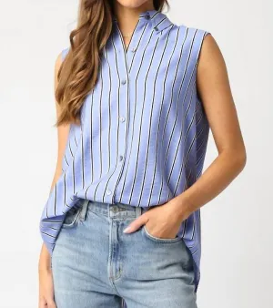 Jaden Striped Sleeveless Button Down Top In Blue/white/black