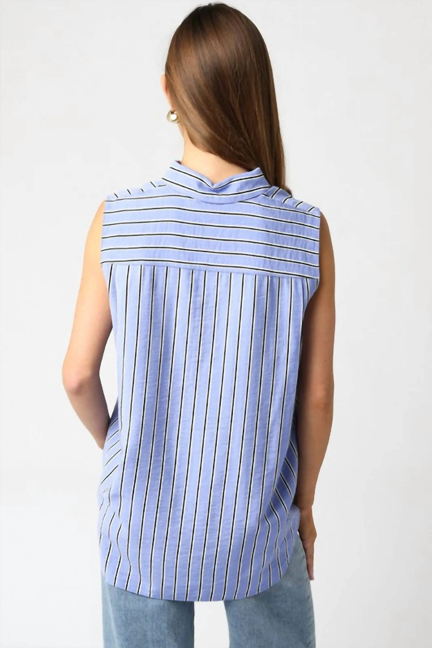 Jaden Striped Sleeveless Button Down Top In Blue/white/black