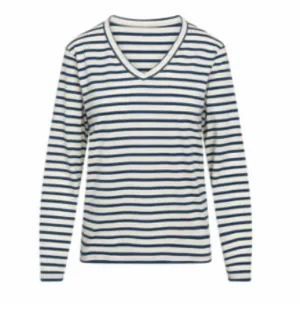 Jen Relaxed Tee L/s In White/blue