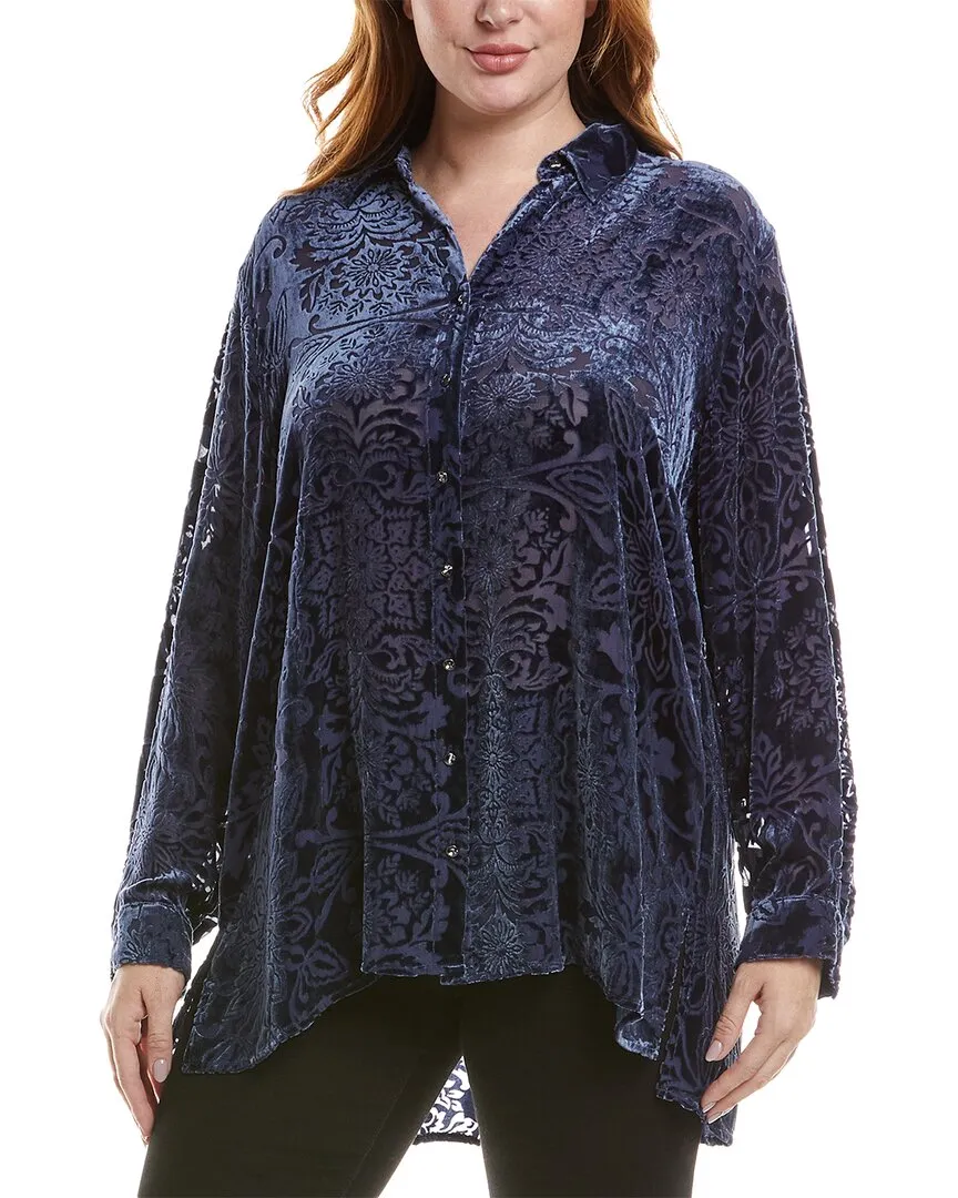 Johnny Was Plus Misty Burnout Velvet Silk-Blend Shirt