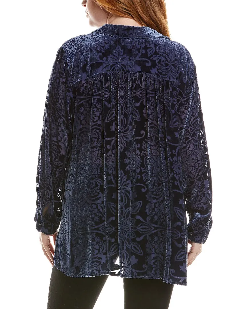 Johnny Was Plus Misty Burnout Velvet Silk-Blend Shirt