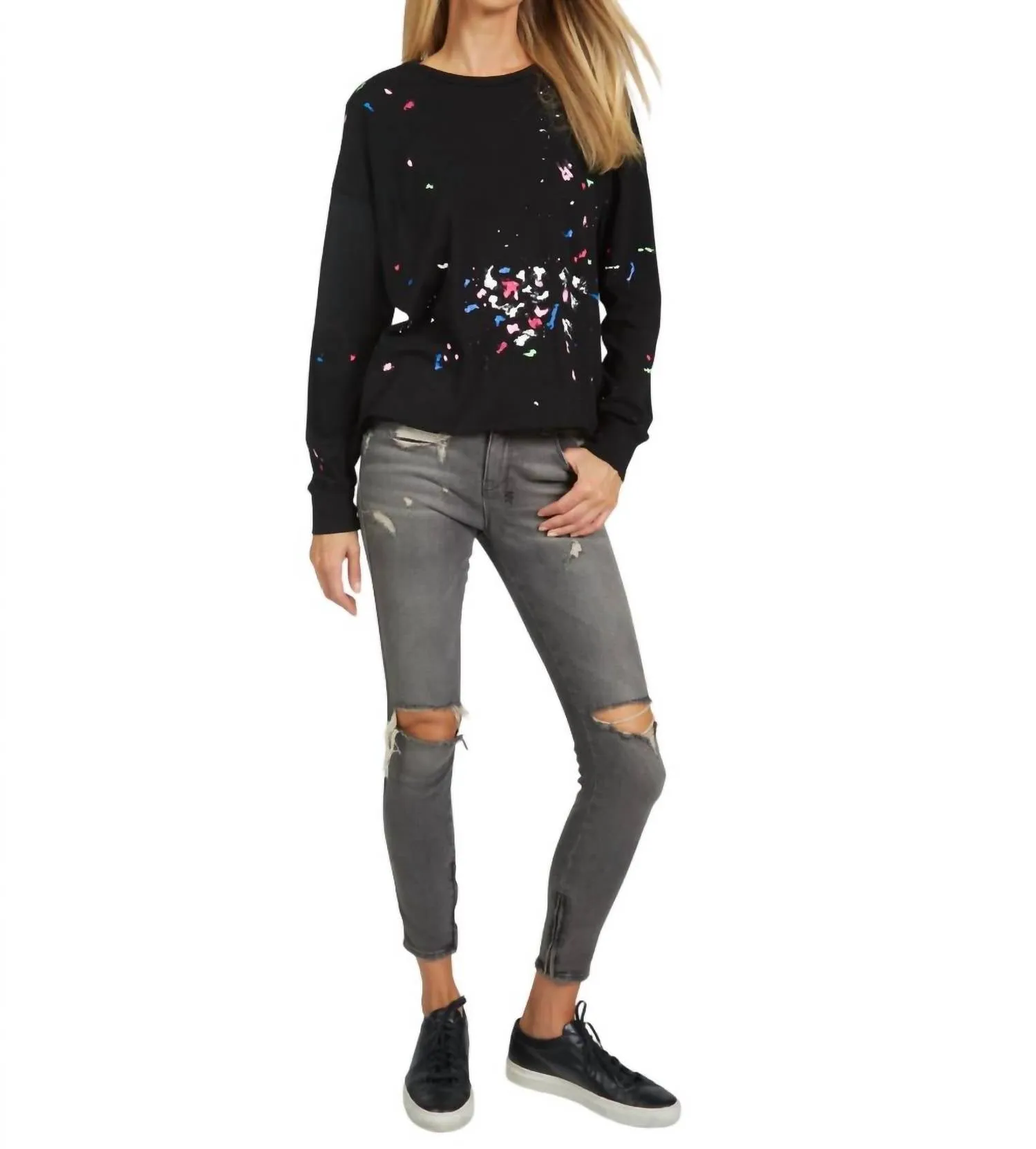 Keegan Crop Tee In Black/confetti Splatter