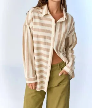 Kimberly Stripe Oversized Shirt In Taupe