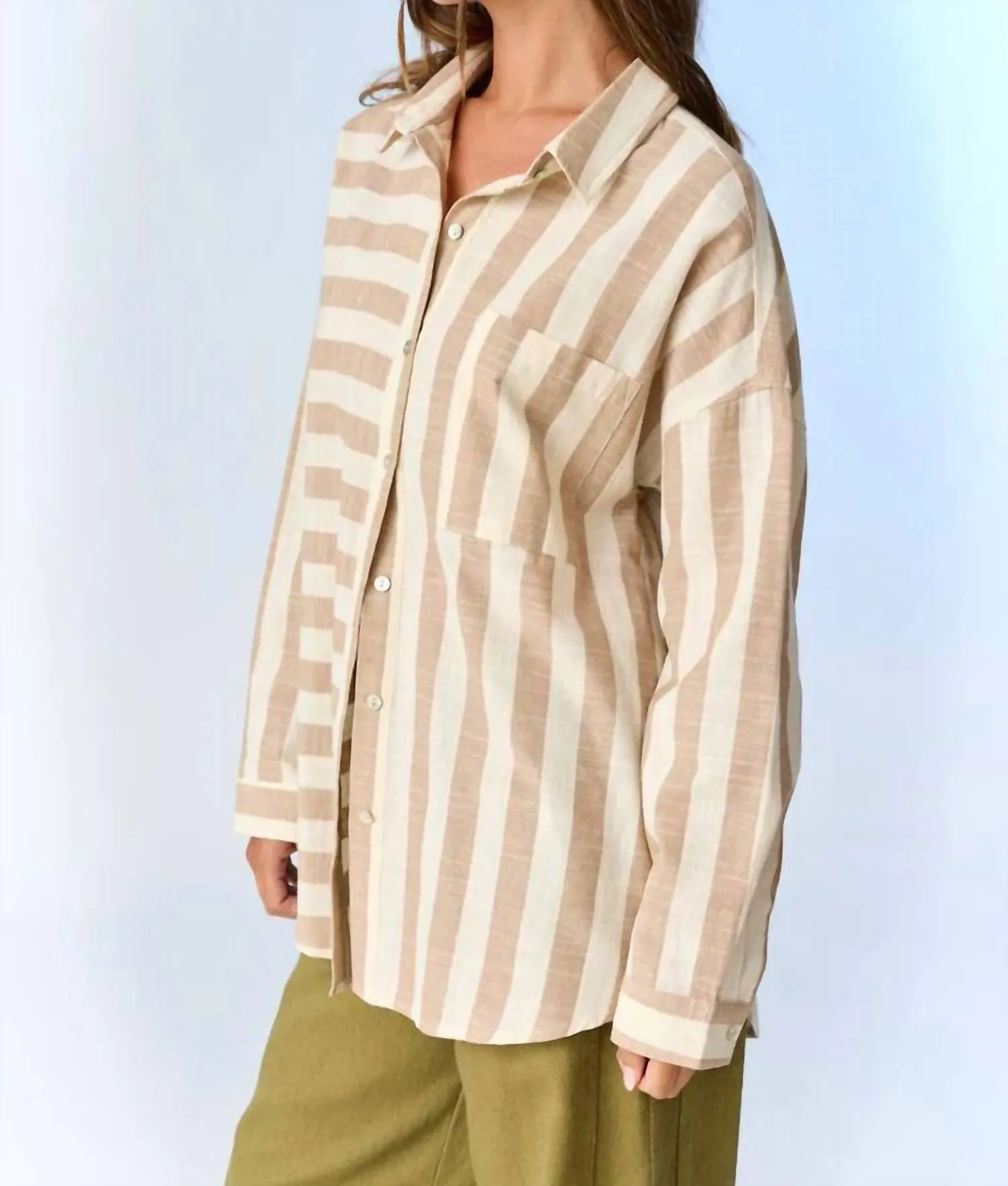 Kimberly Stripe Oversized Shirt In Taupe